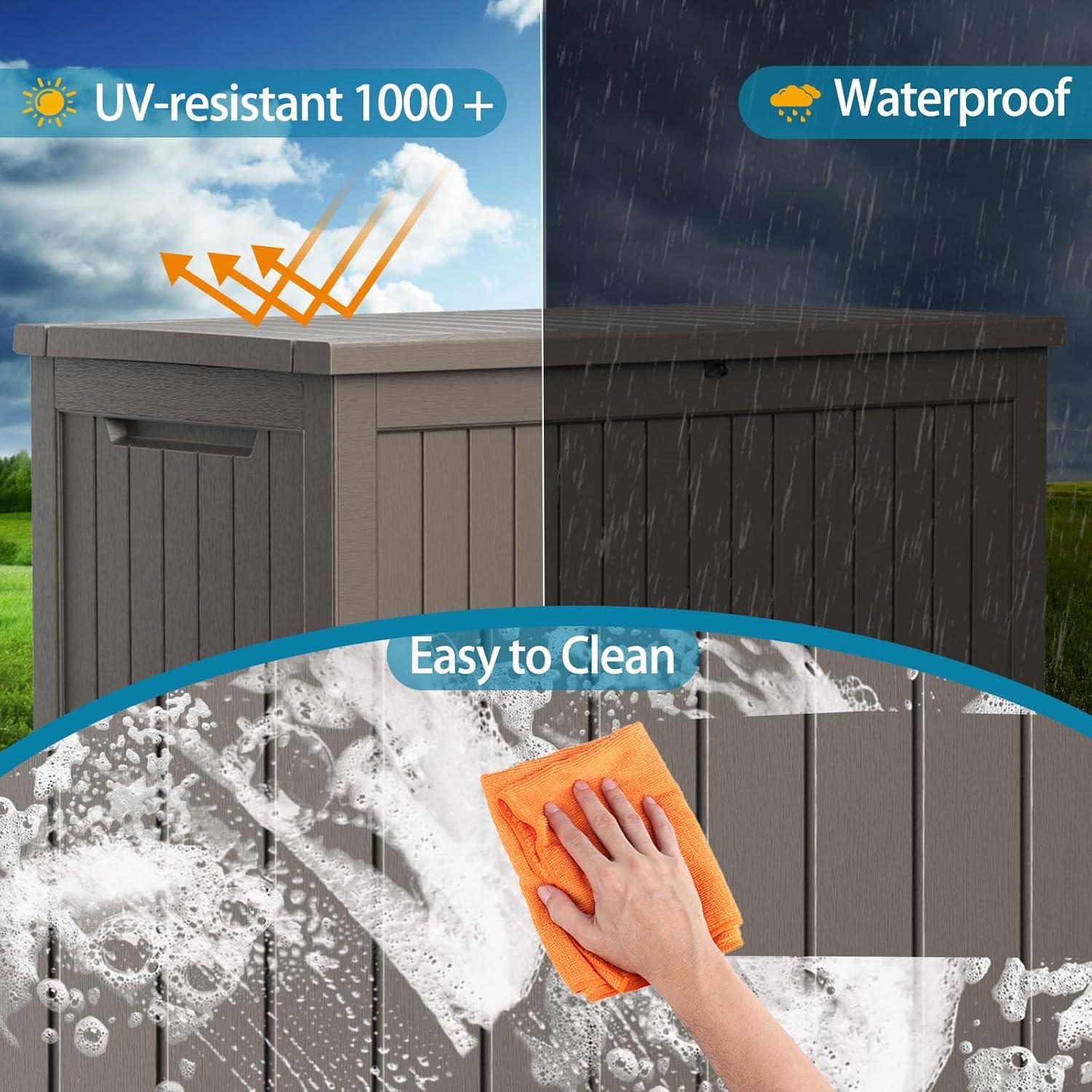 image100 Gallon Resin Deck Box Lockable Patio Outdoor Storage Box for Furniture Garden Tools and Tools Storage Waterproof Outside Storage Boxes  BlackGrey