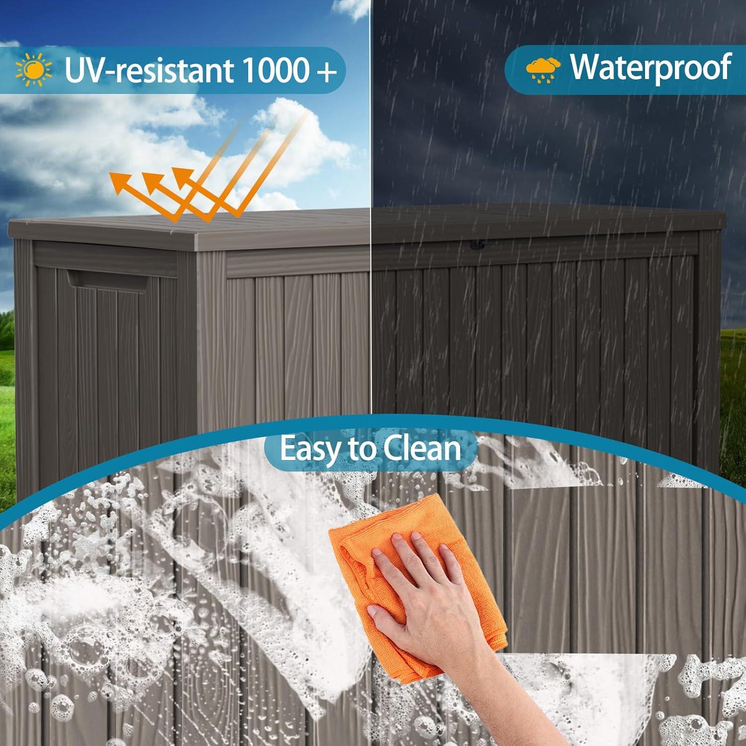 image180 Gallon Large Resin Deck Box Outdoor Lockable Storage Box with Divider for Patio Cushions Storage Furniture Pool Supplies Garden Tools Weatherproof and UV Resistant Light brown