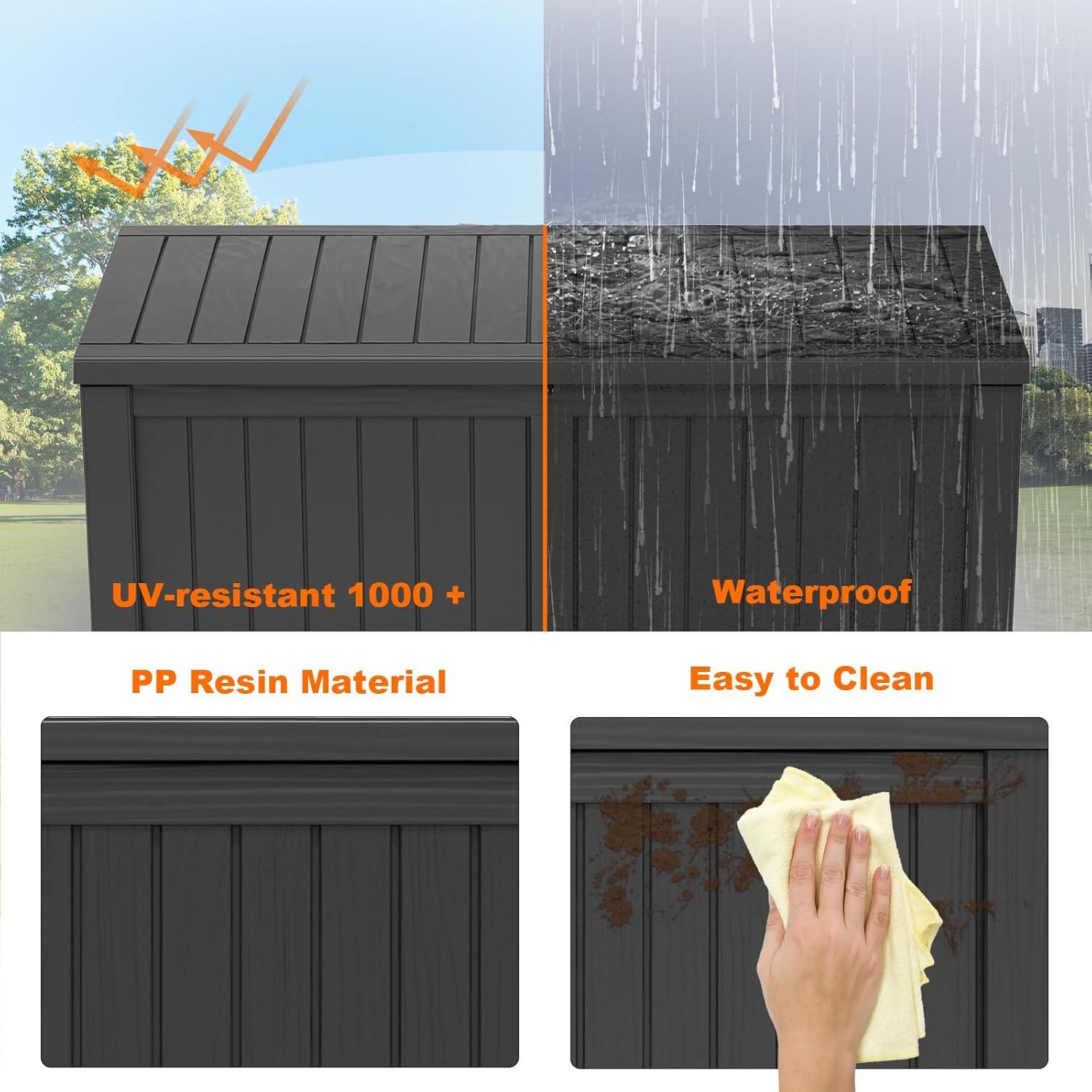 image28 Gallon Resin Deck Box Lockable Patio Outdoor Storage Box for Furniture Garden Tools and Tools Storage Waterproof Outside Storage Boxes  BlackBlack