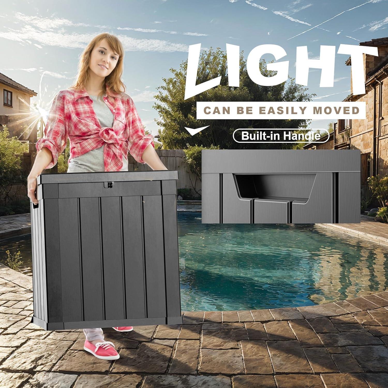 image28 Gallon Resin Deck Box Lockable Patio Outdoor Storage Box for Furniture Garden Tools and Tools Storage Waterproof Outside Storage Boxes  BlackBlack