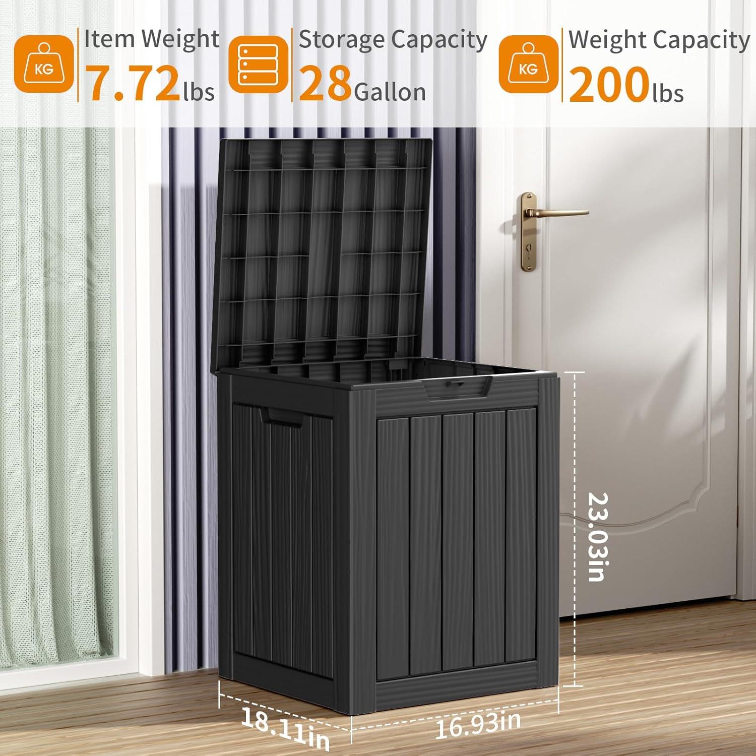 image28 Gallon Resin Deck Box Lockable Patio Outdoor Storage Box for Furniture Garden Tools and Tools Storage Waterproof Outside Storage Boxes  BlackBlack