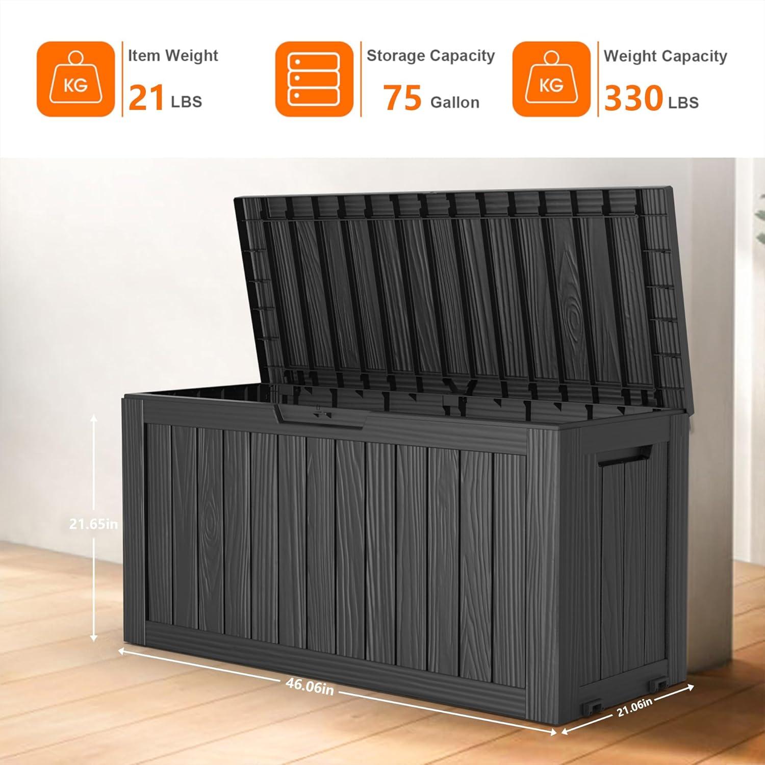 image28 Gallon Resin Deck Box Lockable Patio Outdoor Storage Box for Furniture Garden Tools and Tools Storage Waterproof Outside Storage Boxes  BlackBlack