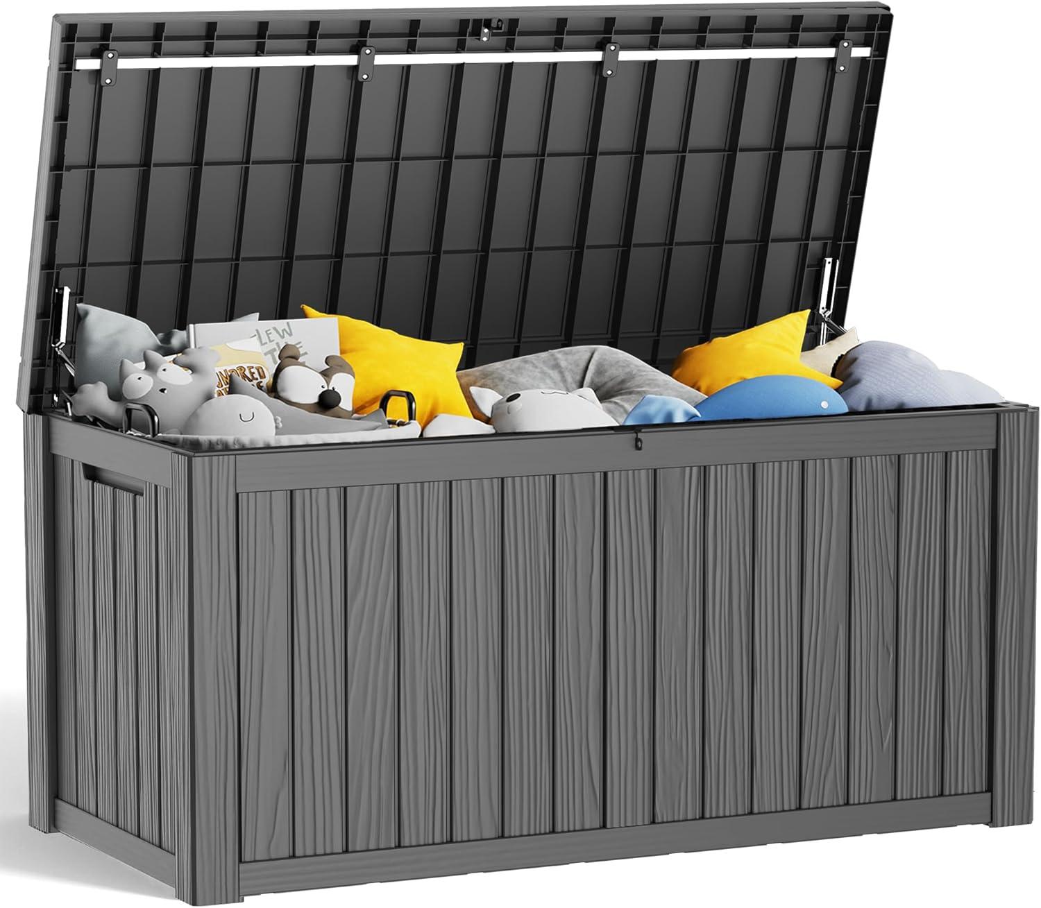 image28 Gallon Resin Deck Box Lockable Patio Outdoor Storage Box for Furniture Garden Tools and Tools Storage Waterproof Outside Storage Boxes  BlackBlack