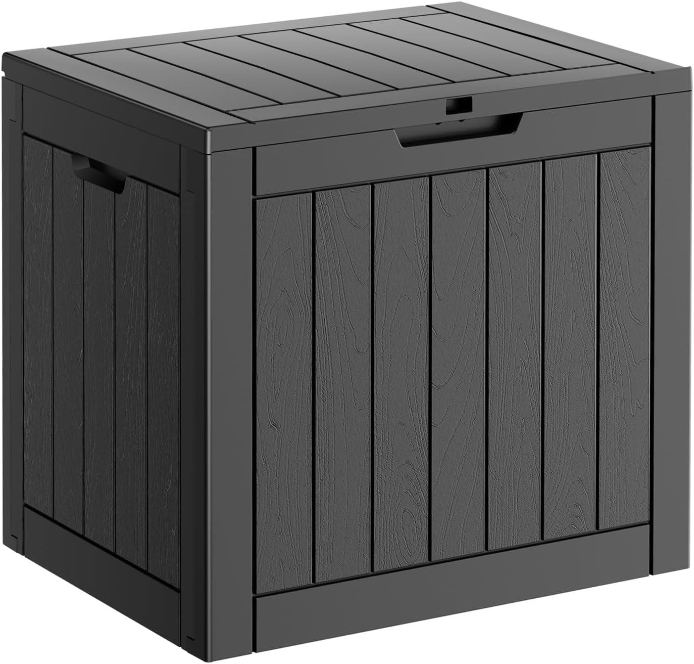image28 Gallon Resin Deck Box Lockable Patio Outdoor Storage Box for Furniture Garden Tools and Tools Storage Waterproof Outside Storage Boxes  BlackBlack