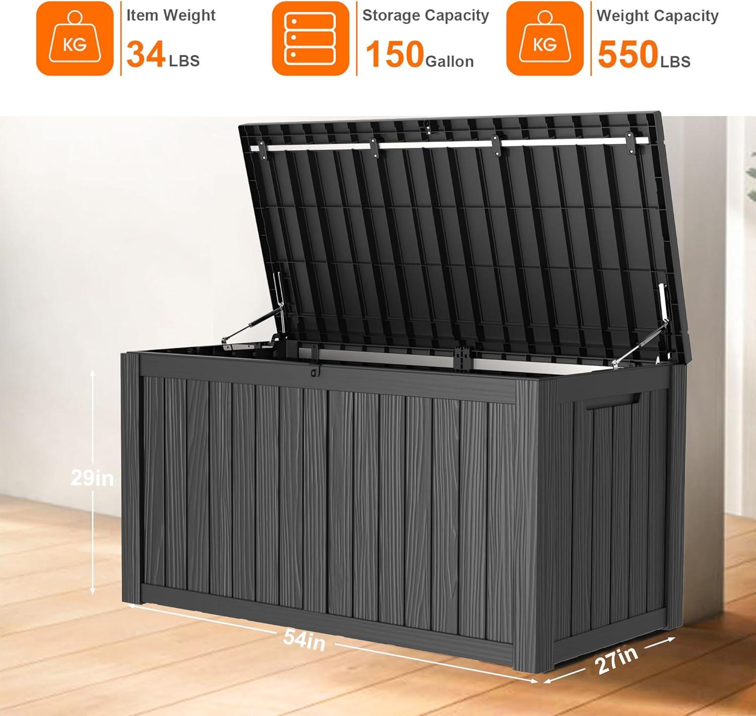 image28 Gallon Resin Deck Box Lockable Patio Outdoor Storage Box for Furniture Garden Tools and Tools Storage Waterproof Outside Storage Boxes  BlackBlack