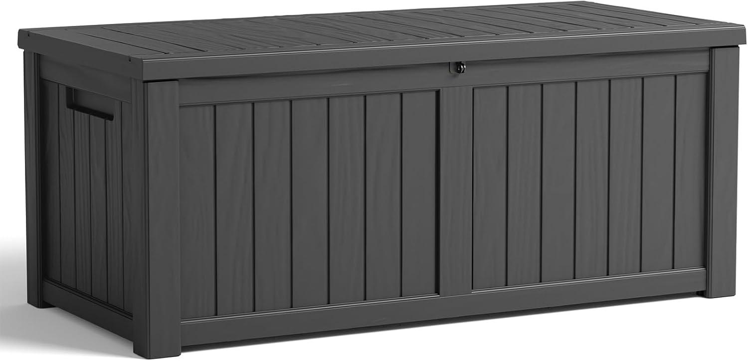 image28 Gallon Resin Deck Box Lockable Patio Outdoor Storage Box for Furniture Garden Tools and Tools Storage Waterproof Outside Storage Boxes  BlackBlack