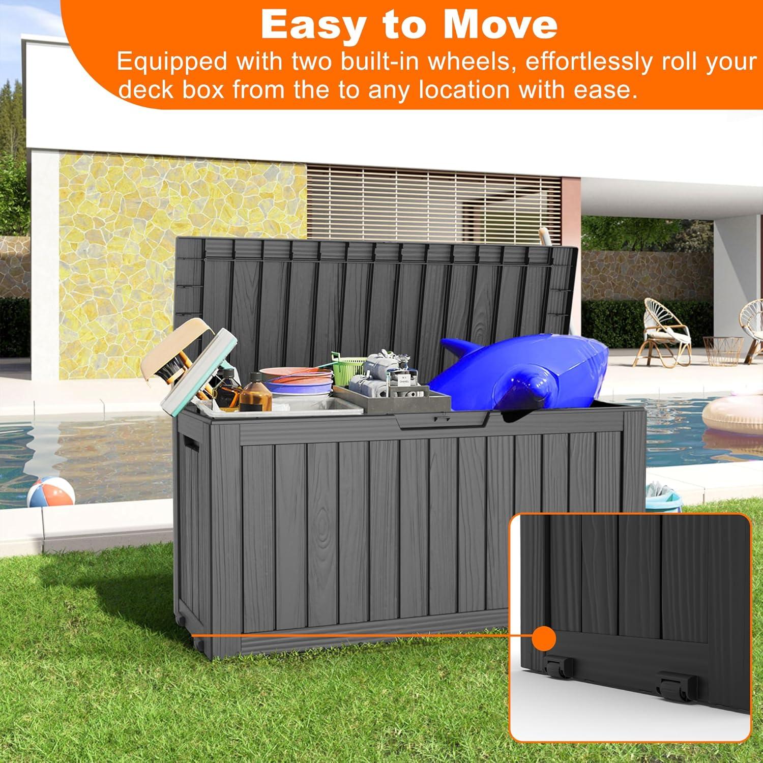 image28 Gallon Resin Deck Box Lockable Patio Outdoor Storage Box for Furniture Garden Tools and Tools Storage Waterproof Outside Storage Boxes  BlackBlack