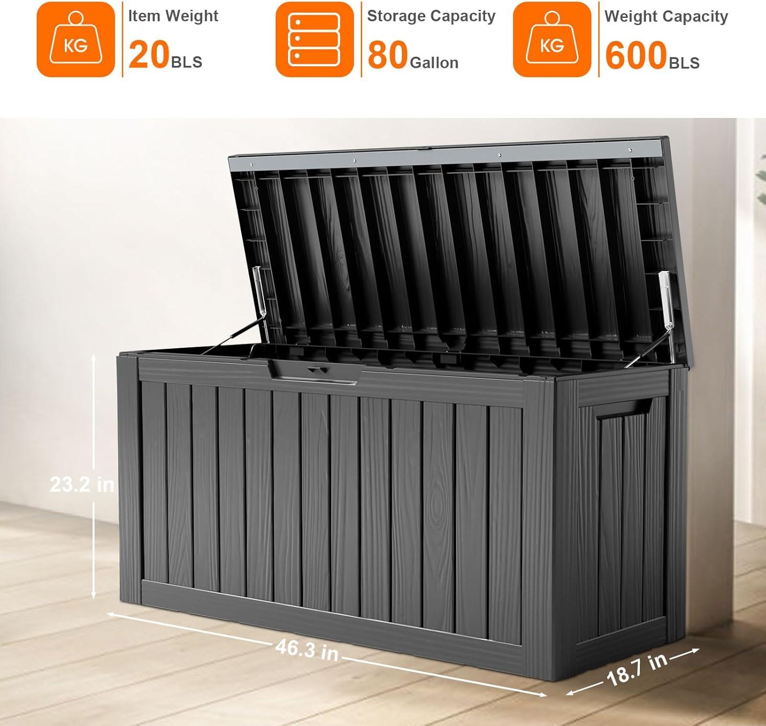 image28 Gallon Resin Deck Box Lockable Patio Outdoor Storage Box for Furniture Garden Tools and Tools Storage Waterproof Outside Storage Boxes  BlackBlack