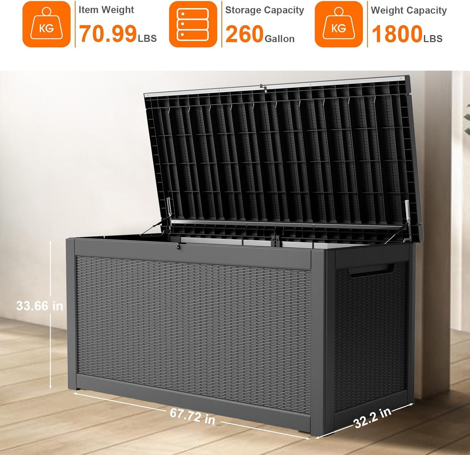 image28 Gallon Resin Deck Box Lockable Patio Outdoor Storage Box for Furniture Garden Tools and Tools Storage Waterproof Outside Storage Boxes  BlackBlack