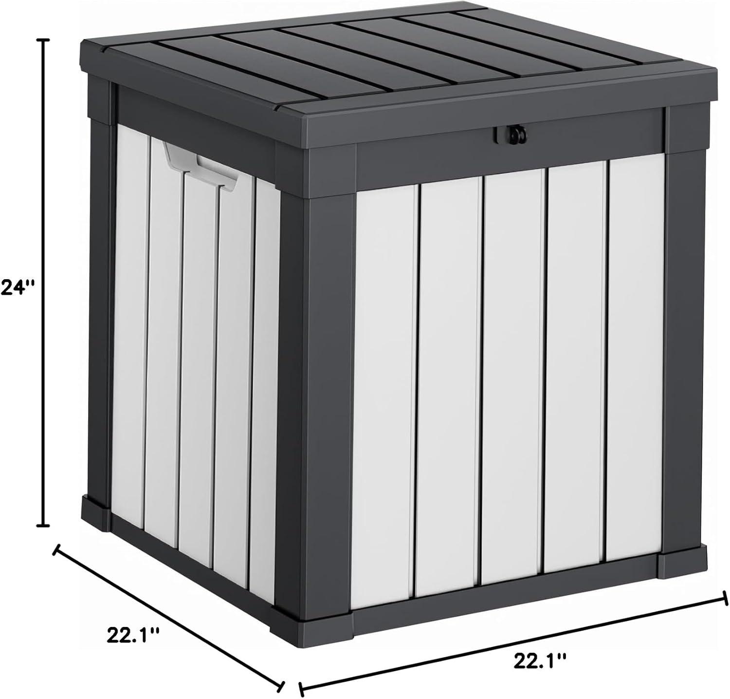 image28 Gallon Resin Deck Box Lockable Patio Outdoor Storage Box for Furniture Garden Tools and Tools Storage Waterproof Outside Storage Boxes  BlackBlackWhite