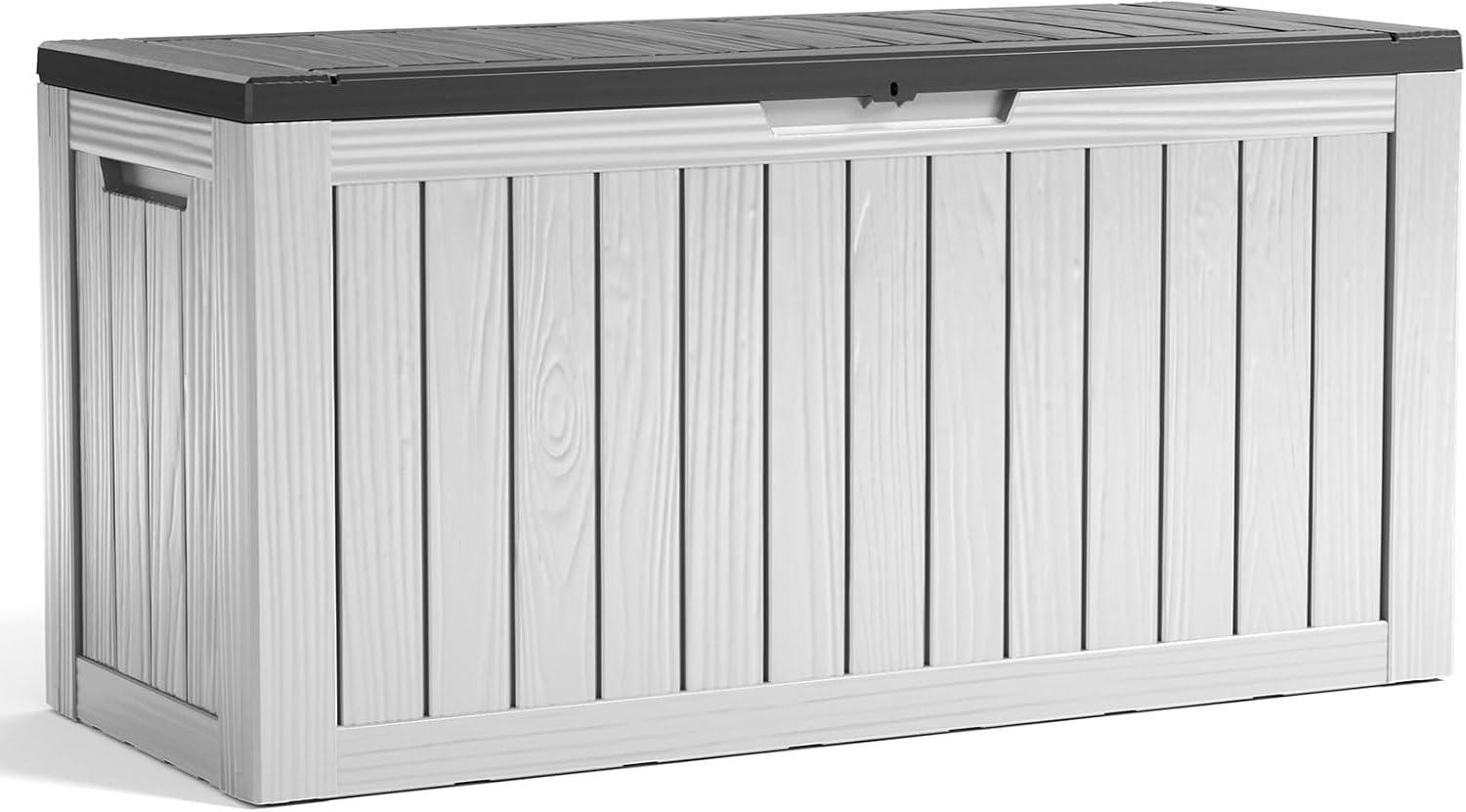 image28 Gallon Resin Deck Box Lockable Patio Outdoor Storage Box for Furniture Garden Tools and Tools Storage Waterproof Outside Storage Boxes  BlackBlackWhite