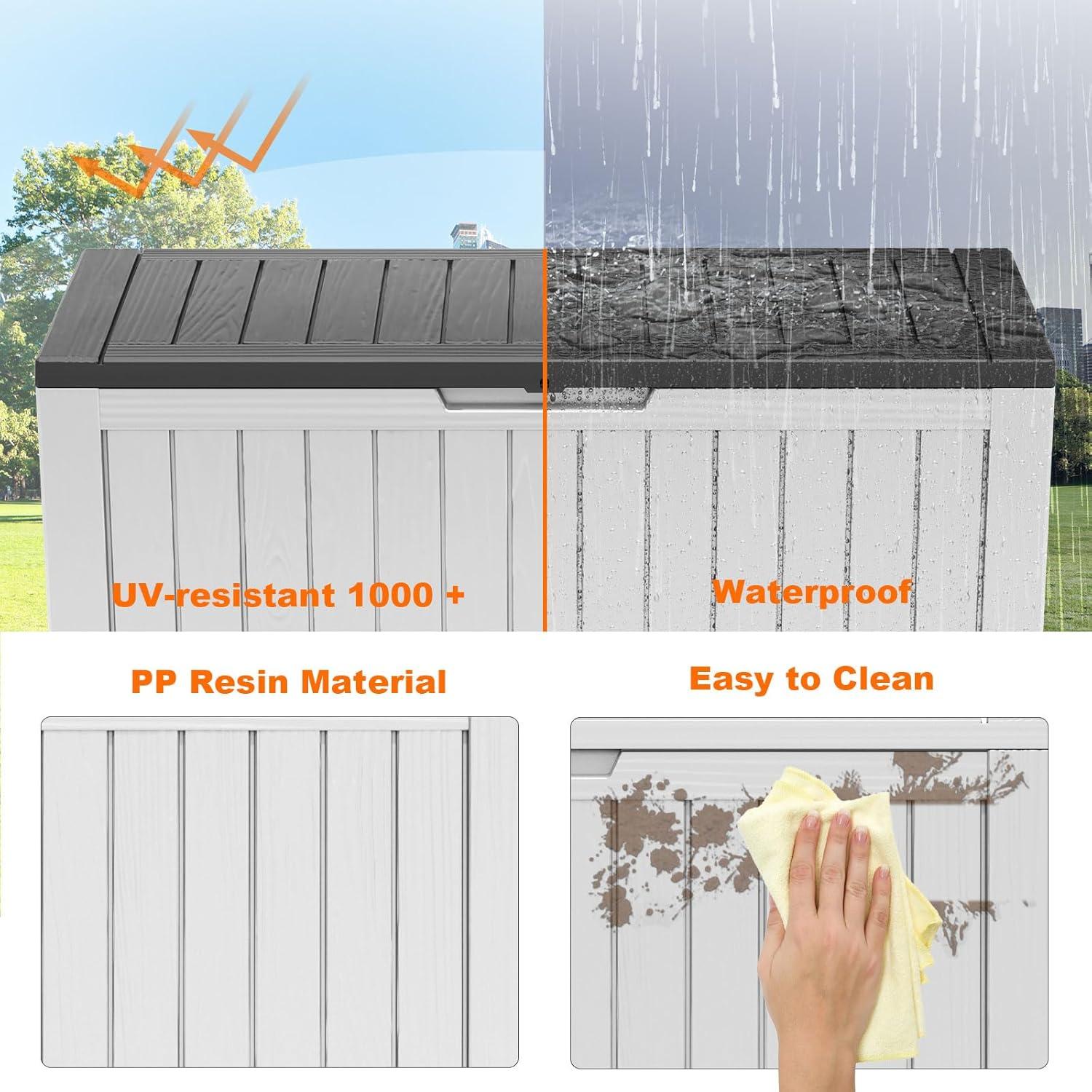 image28 Gallon Resin Deck Box Lockable Patio Outdoor Storage Box for Furniture Garden Tools and Tools Storage Waterproof Outside Storage Boxes  BlackBlackWhite