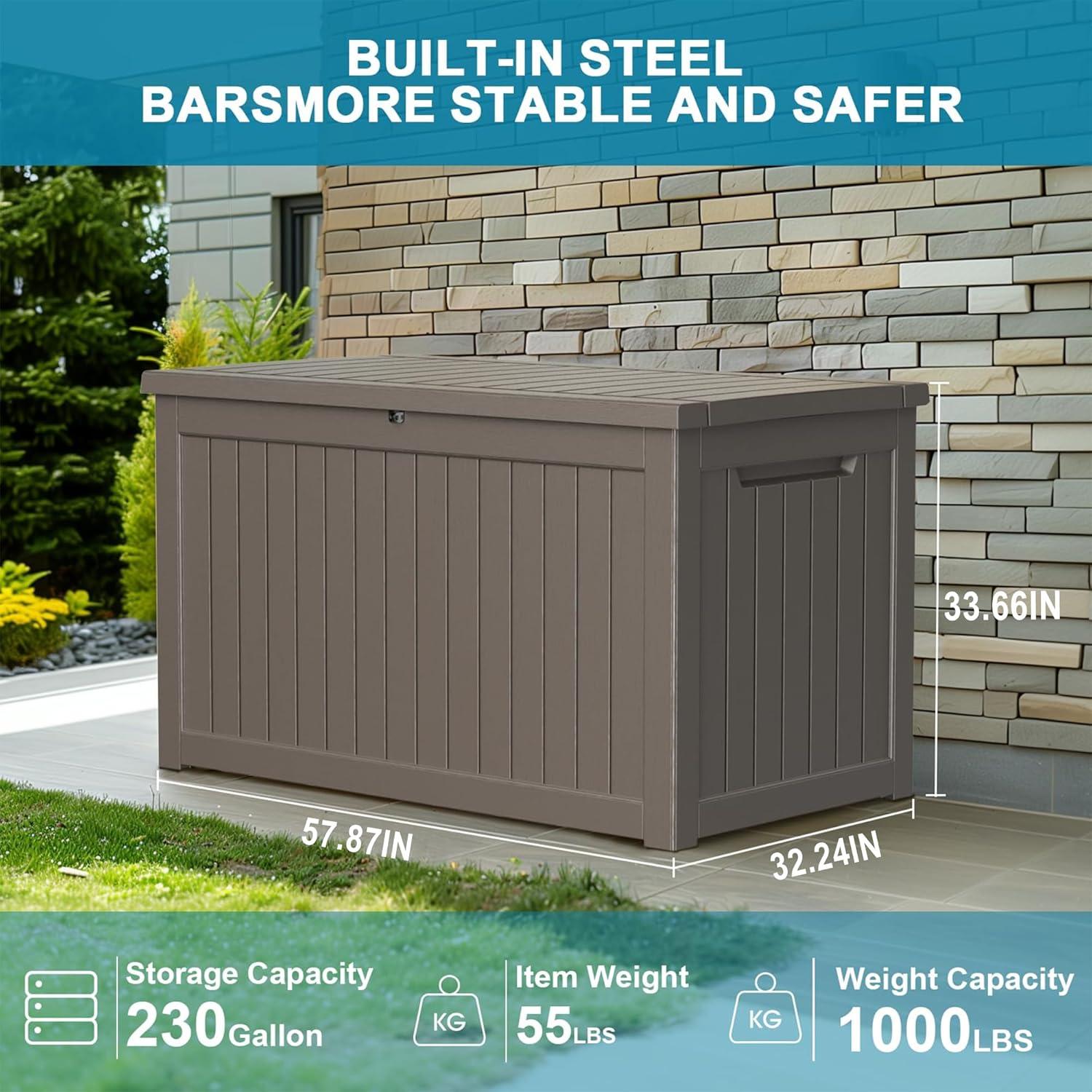 image28 Gallon Resin Deck Box Lockable Patio Outdoor Storage Box for Furniture Garden Tools and Tools Storage Waterproof Outside Storage Boxes  BlackGrey