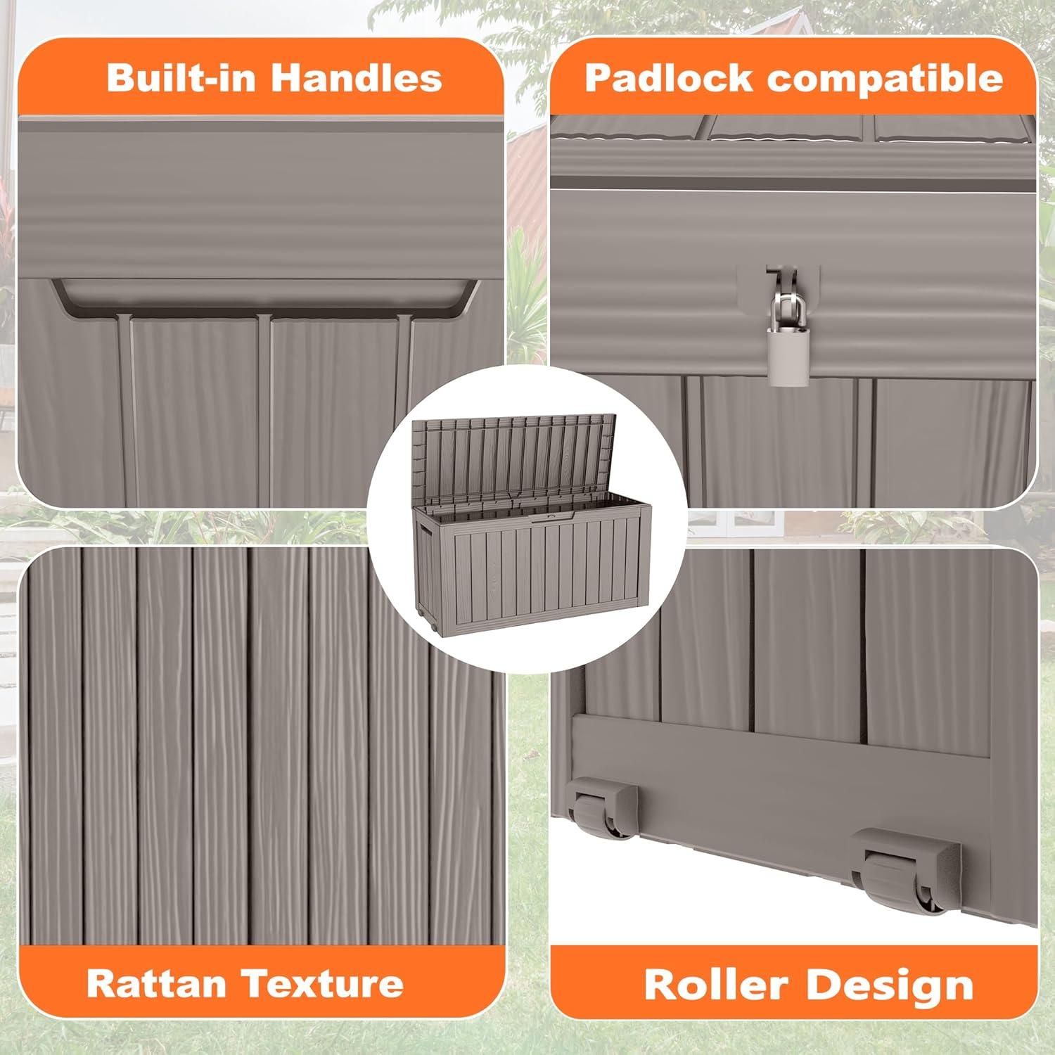 image28 Gallon Resin Deck Box Lockable Patio Outdoor Storage Box for Furniture Garden Tools and Tools Storage Waterproof Outside Storage Boxes  BlackGrey