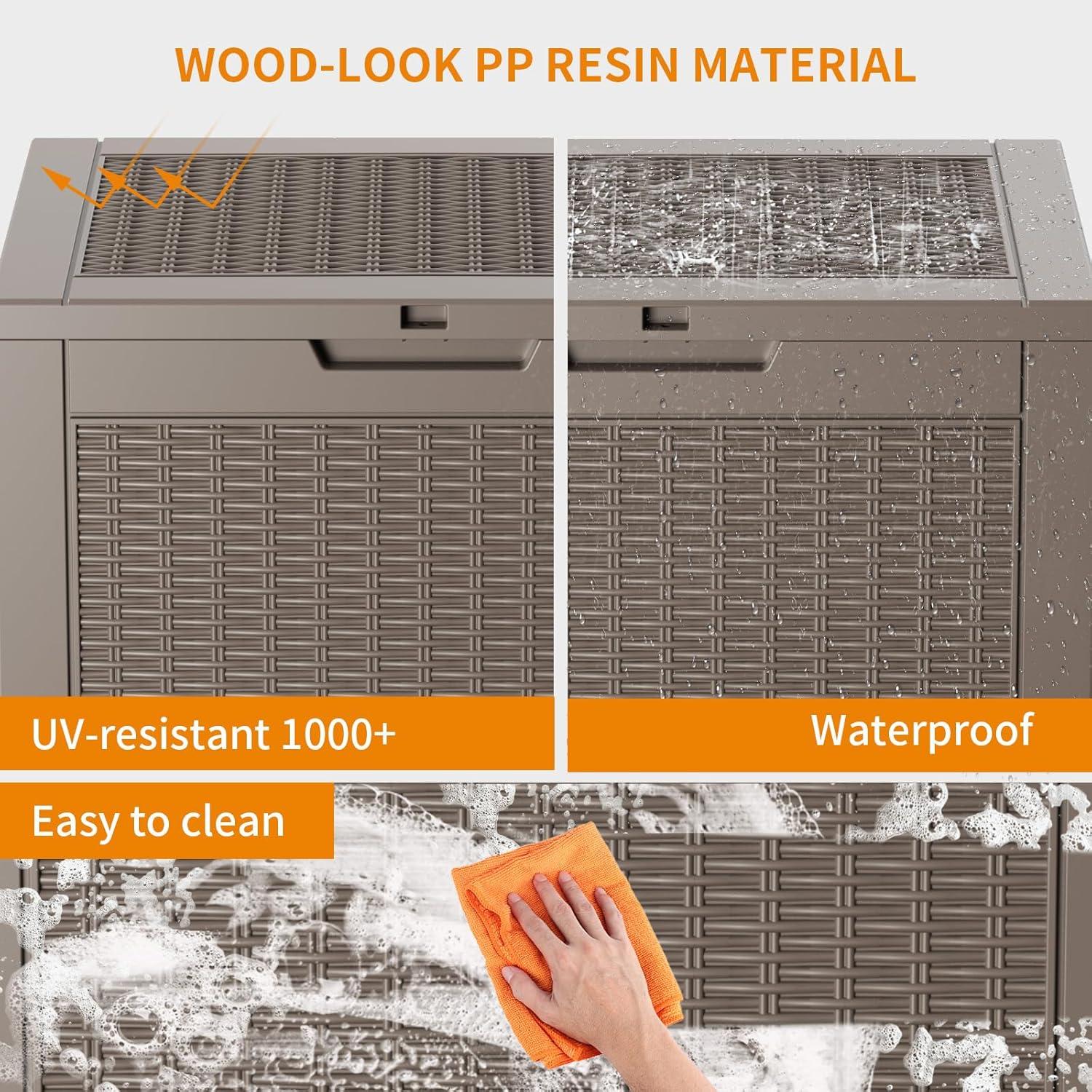 image28 Gallon Resin Deck Box Lockable Patio Outdoor Storage Box for Furniture Garden Tools and Tools Storage Waterproof Outside Storage Boxes  BlackGrey