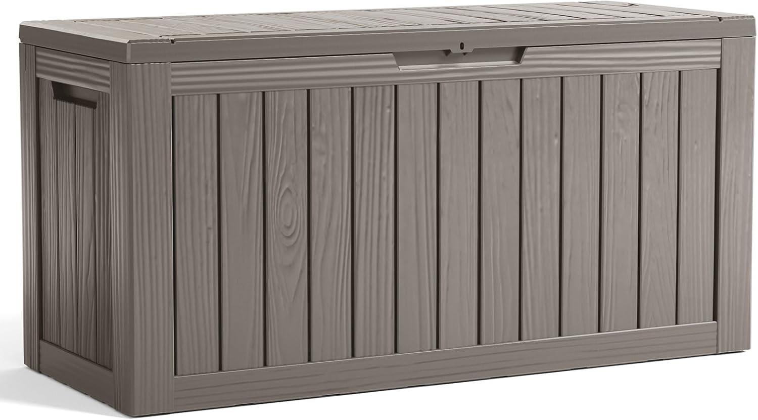 image28 Gallon Resin Deck Box Lockable Patio Outdoor Storage Box for Furniture Garden Tools and Tools Storage Waterproof Outside Storage Boxes  BlackGrey
