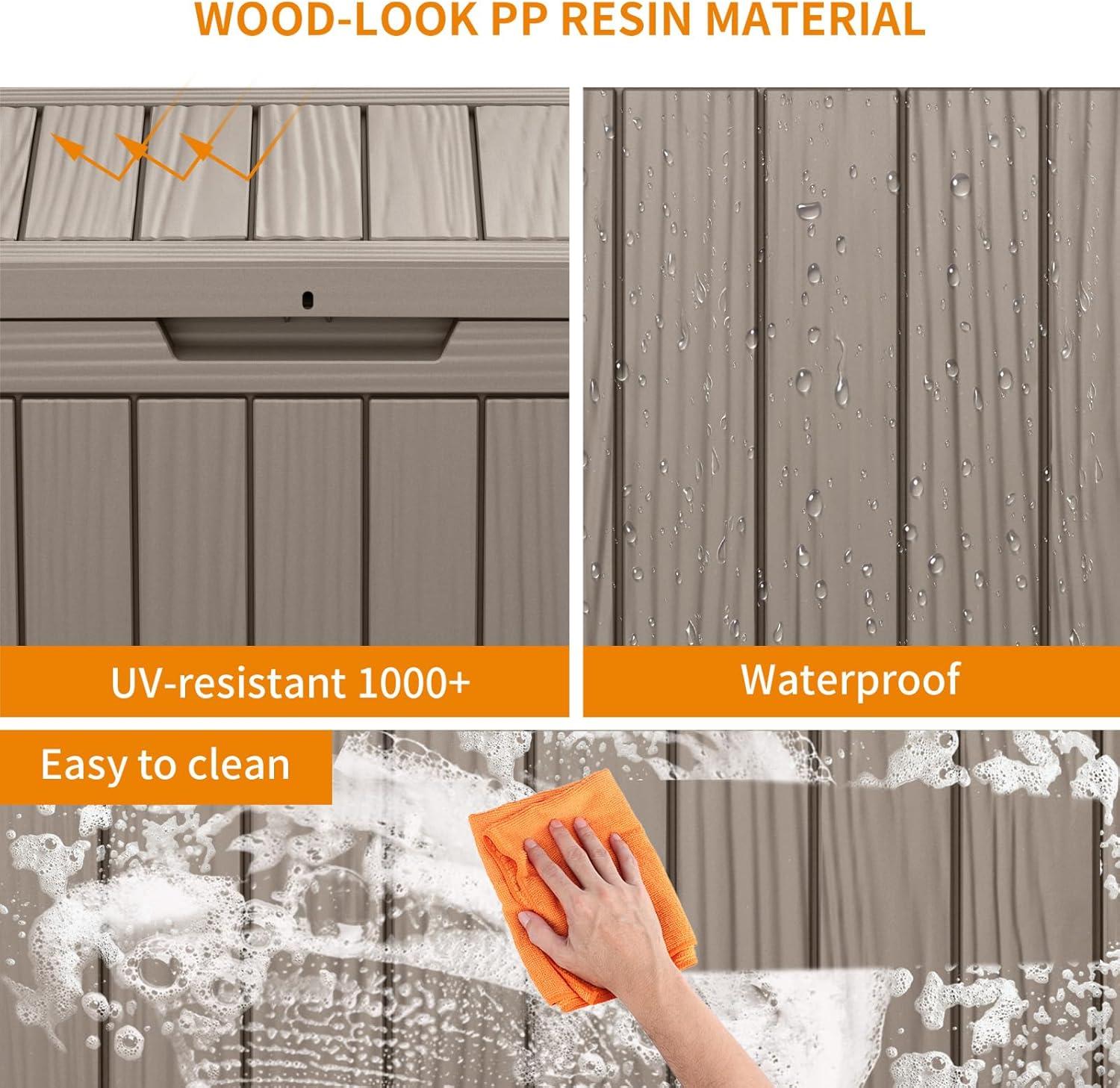 image28 Gallon Resin Deck Box Lockable Patio Outdoor Storage Box for Furniture Garden Tools and Tools Storage Waterproof Outside Storage Boxes  BlackGrey