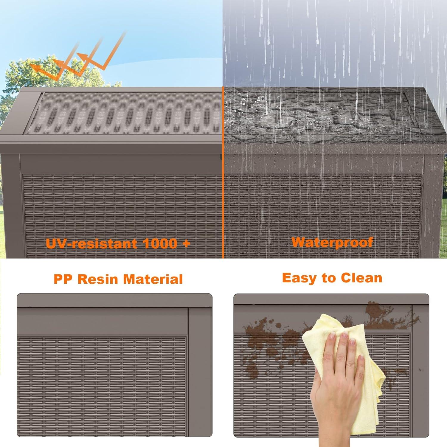 image28 Gallon Resin Deck Box Lockable Patio Outdoor Storage Box for Furniture Garden Tools and Tools Storage Waterproof Outside Storage Boxes  BlackGrey