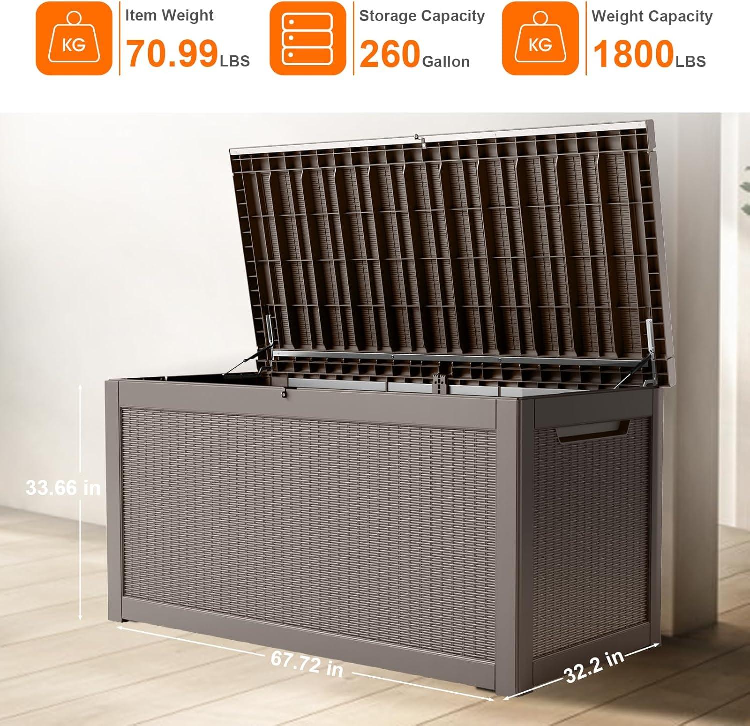 image28 Gallon Resin Deck Box Lockable Patio Outdoor Storage Box for Furniture Garden Tools and Tools Storage Waterproof Outside Storage Boxes  BlackGrey