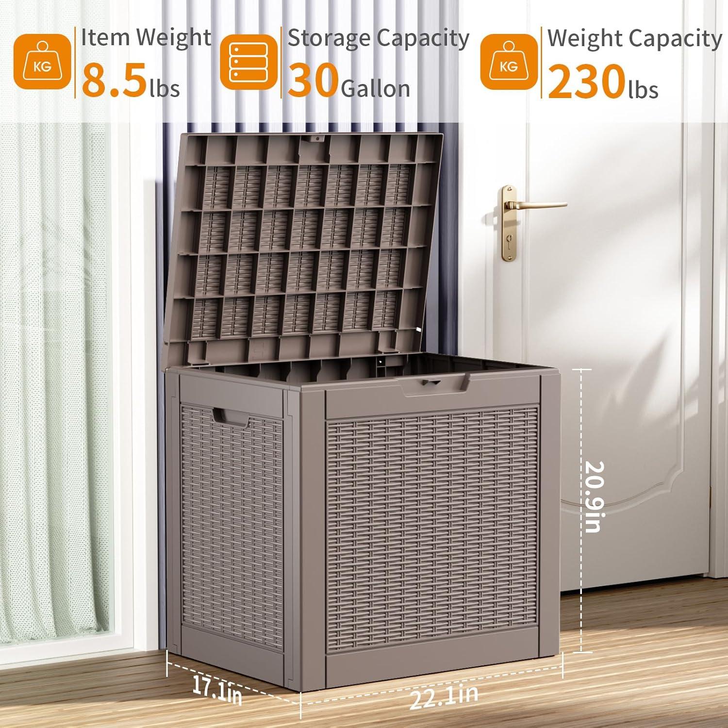 image28 Gallon Resin Deck Box Lockable Patio Outdoor Storage Box for Furniture Garden Tools and Tools Storage Waterproof Outside Storage Boxes  BlackGrey