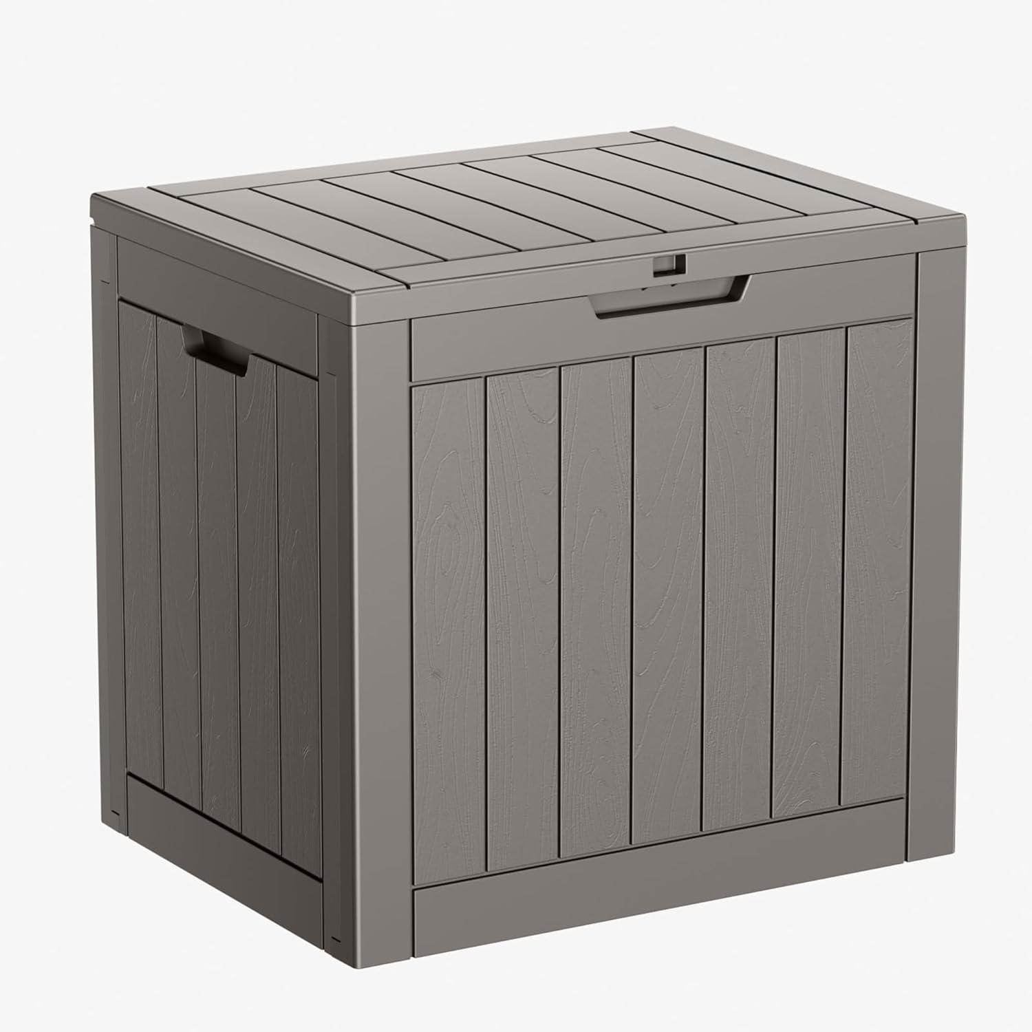 image28 Gallon Resin Deck Box Lockable Patio Outdoor Storage Box for Furniture Garden Tools and Tools Storage Waterproof Outside Storage Boxes  BlackGrey