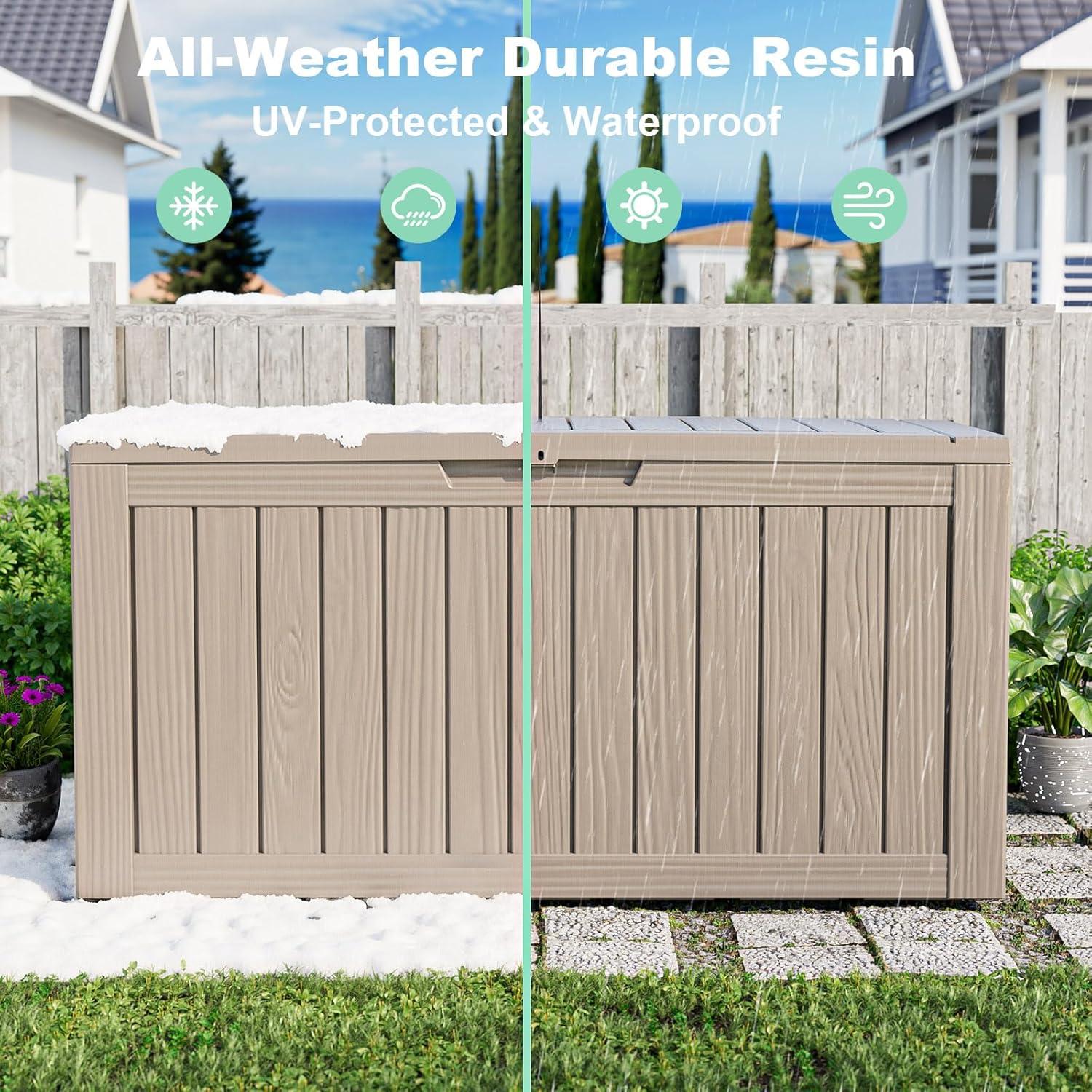 image28 Gallon Resin Deck Box Lockable Patio Outdoor Storage Box for Furniture Garden Tools and Tools Storage Waterproof Outside Storage Boxes  BlackGrey