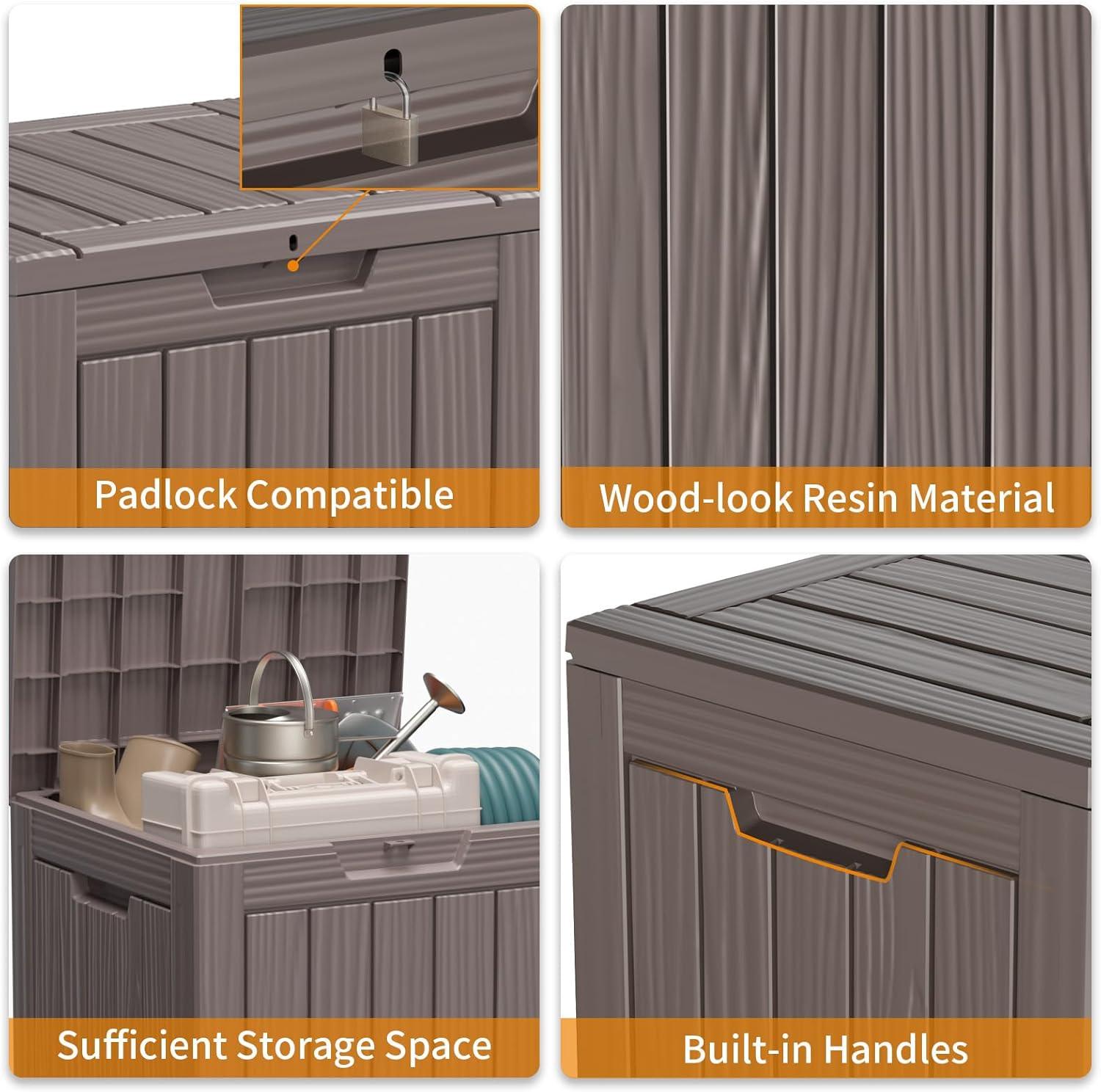 image28 Gallon Resin Deck Box Lockable Patio Outdoor Storage Box for Furniture Garden Tools and Tools Storage Waterproof Outside Storage Boxes  BlackGrey