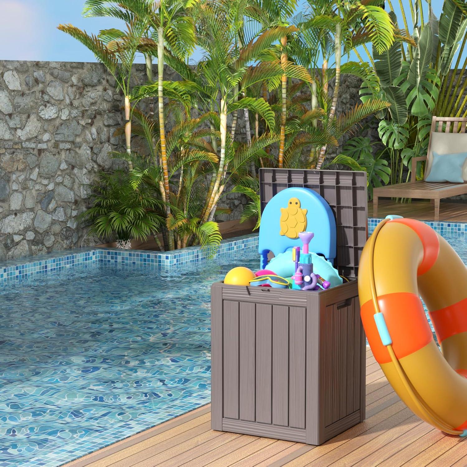 image28 Gallon Resin Deck Box Lockable Patio Outdoor Storage Box for Furniture Garden Tools and Tools Storage Waterproof Outside Storage Boxes  BlackGrey