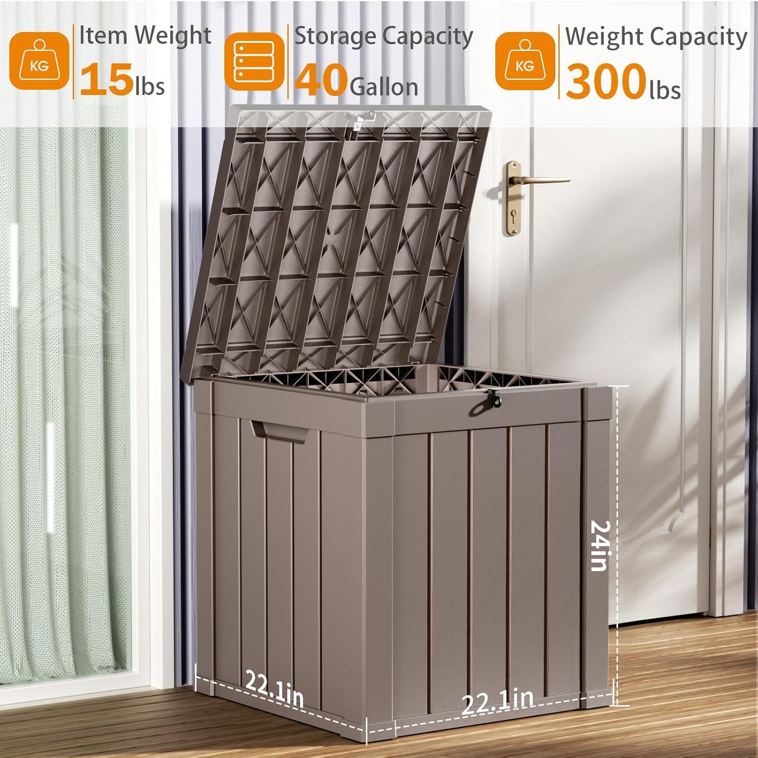 image28 Gallon Resin Deck Box Lockable Patio Outdoor Storage Box for Furniture Garden Tools and Tools Storage Waterproof Outside Storage Boxes  BlackGrey