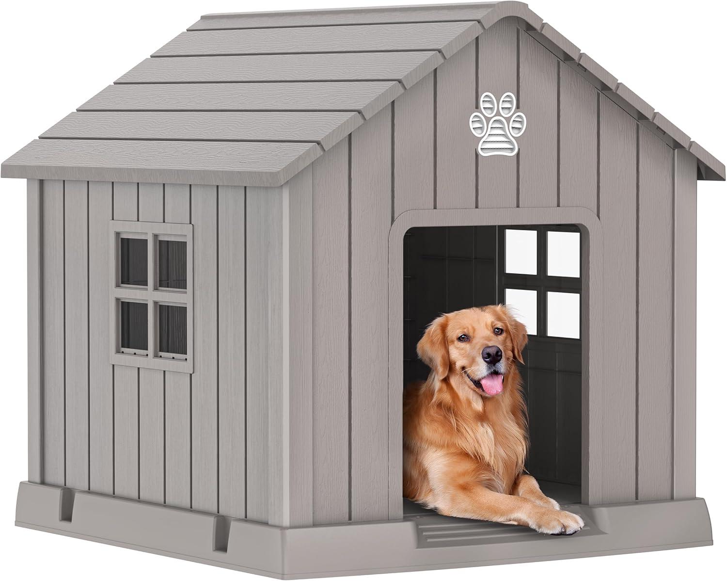 image38 Inch Dog House Indoor Outdoor Dog Kennel for Small Medium Large Dogs Weather Water Resistant Pet House with Air Vents and Elevated Floor Blue 38INCH 378  4087  3882INLight Brown
