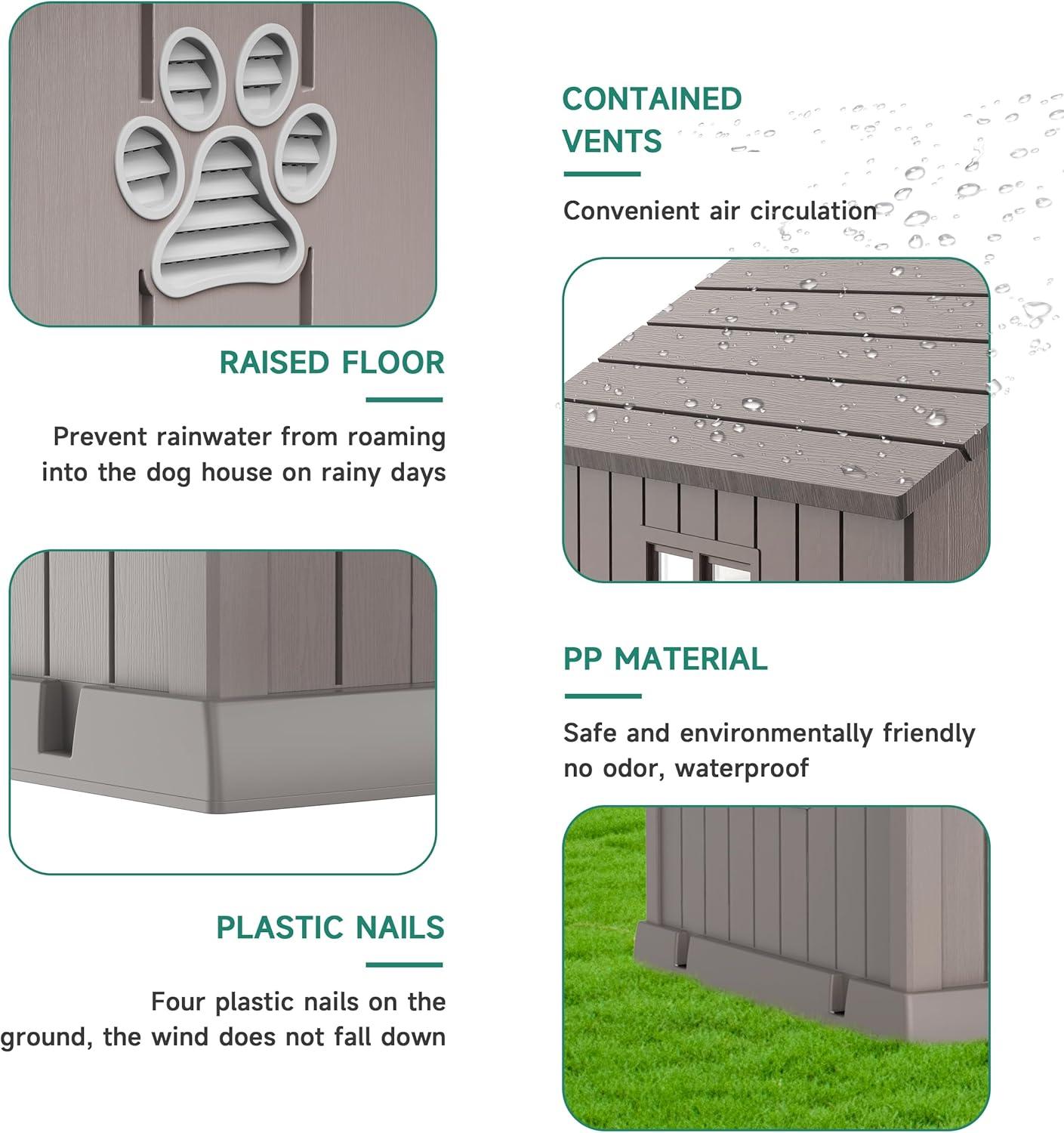 image38 Inch Dog House Indoor Outdoor Dog Kennel for Small Medium Large Dogs Weather Water Resistant Pet House with Air Vents and Elevated Floor Blue 38INCH 378  4087  3882INLight Brown