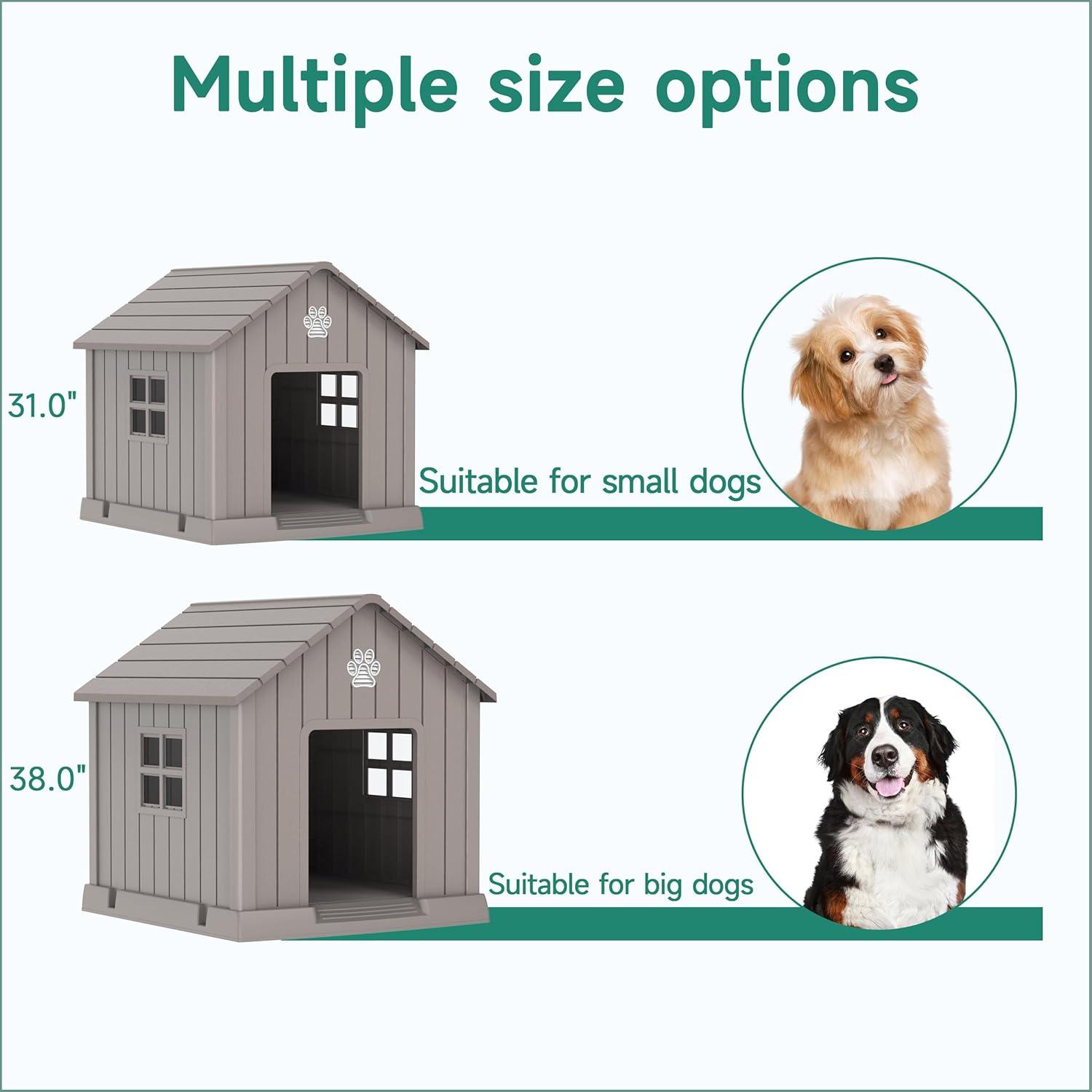 image38 Inch Dog House Indoor Outdoor Dog Kennel for Small Medium Large Dogs Weather Water Resistant Pet House with Air Vents and Elevated Floor Blue 38INCH 378  4087  3882INLight Brown