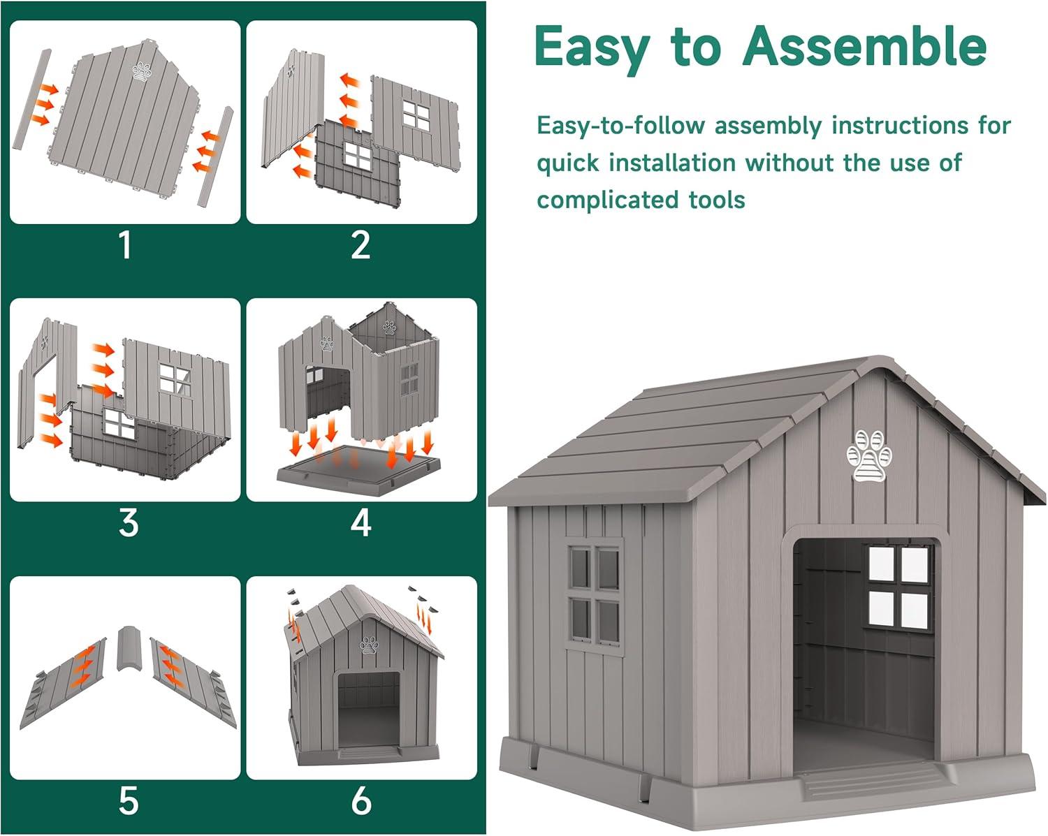 image38 Inch Dog House Indoor Outdoor Dog Kennel for Small Medium Large Dogs Weather Water Resistant Pet House with Air Vents and Elevated Floor Blue 38INCH 378  4087  3882INLight Brown