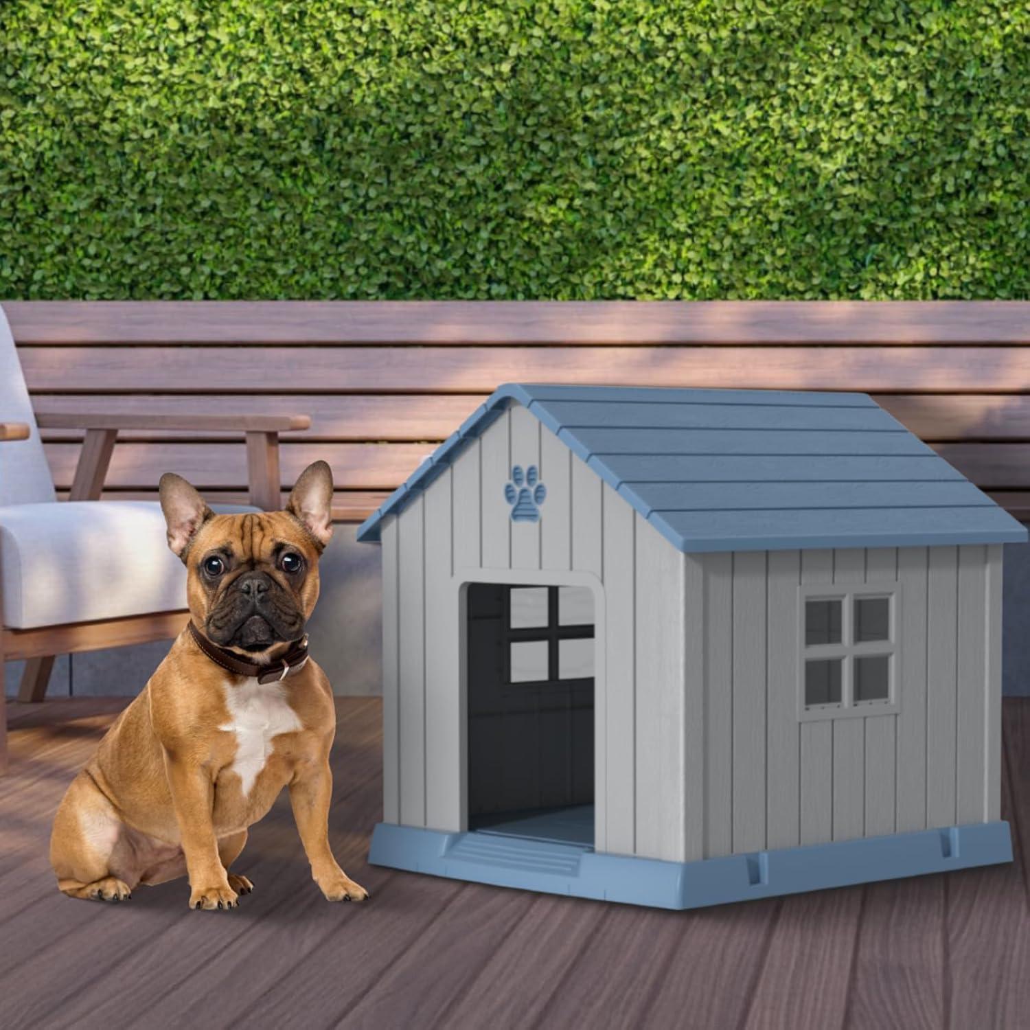 image38 Inch Dog House Indoor Outdoor Dog Kennel for Small Medium Large Dogs Weather Water Resistant Pet House with Air Vents and Elevated Floor Blue 38INCH 378  4087  3882INBlue