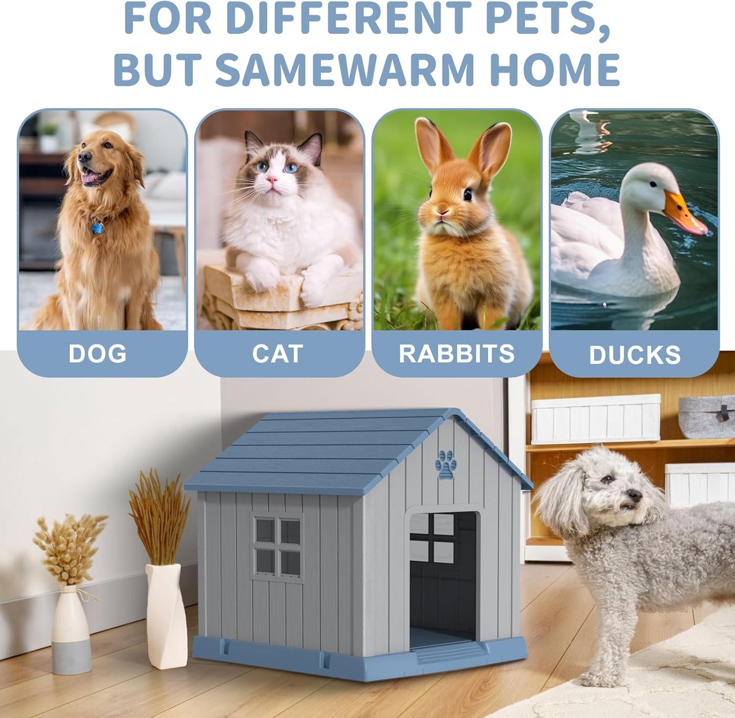 image38 Inch Dog House Indoor Outdoor Dog Kennel for Small Medium Large Dogs Weather Water Resistant Pet House with Air Vents and Elevated Floor Blue 38INCH 378  4087  3882INBlue