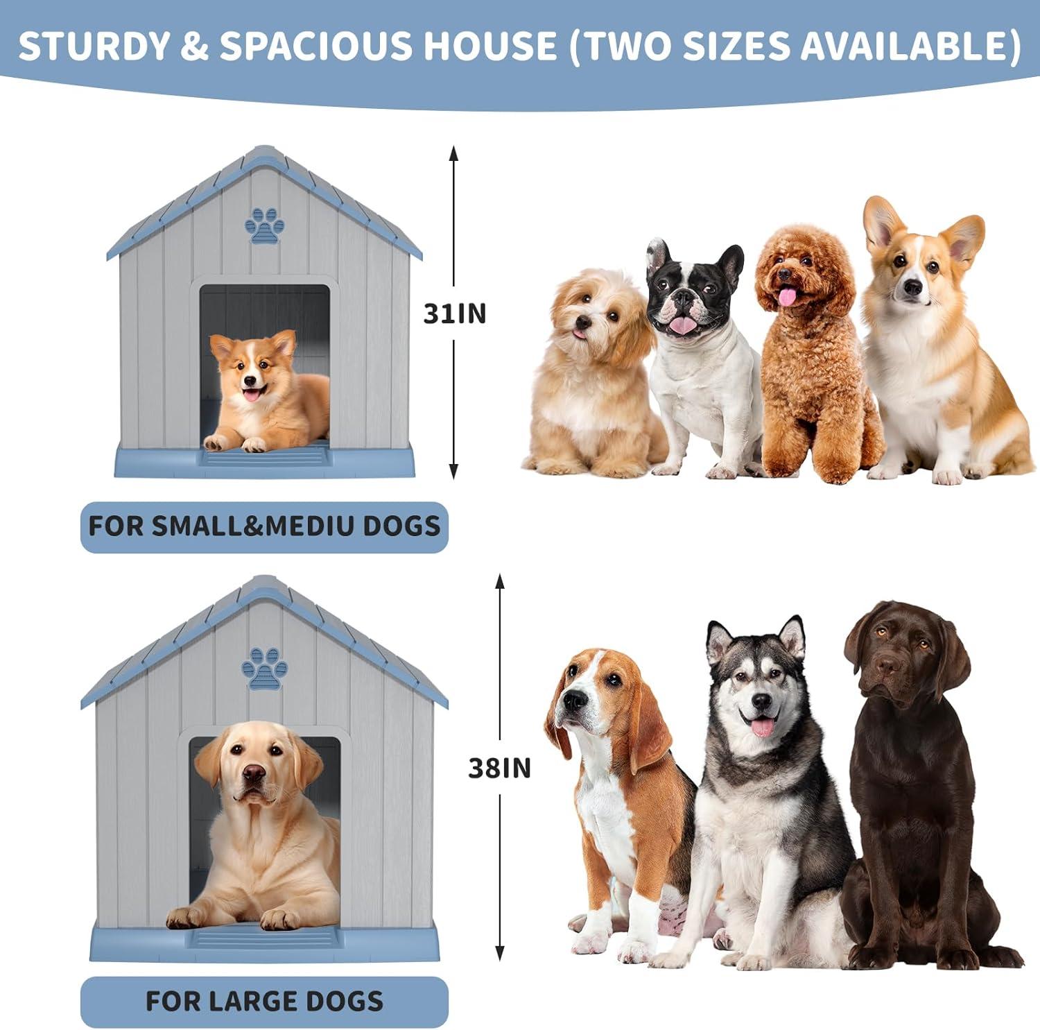 image38 Inch Dog House Indoor Outdoor Dog Kennel for Small Medium Large Dogs Weather Water Resistant Pet House with Air Vents and Elevated Floor Blue 38INCH 378  4087  3882INBlue
