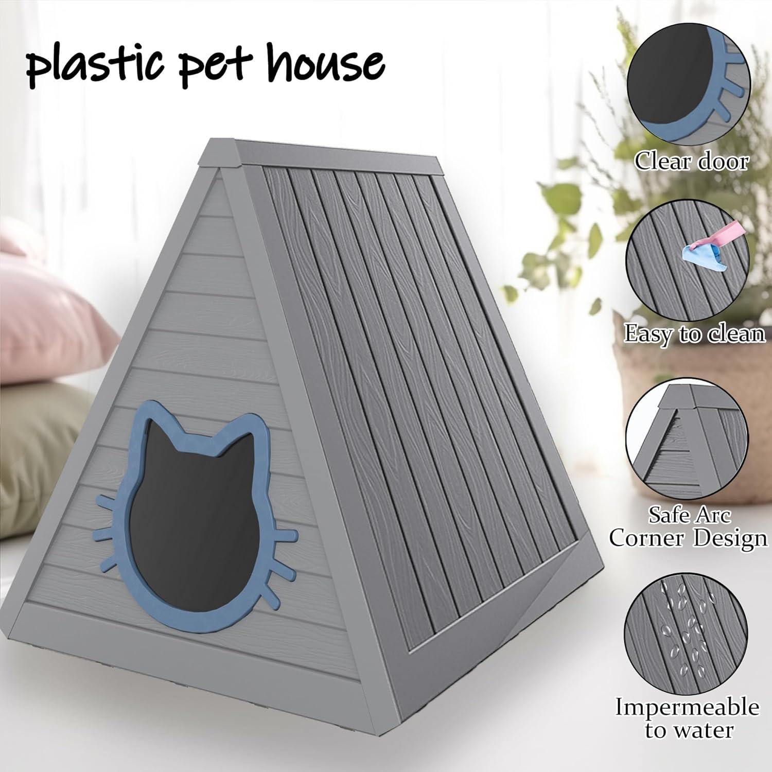 imageCat House for Outdoor Weatherproof Shelter Cats Triangle Moisture and Odor ResistantAntarctic Gray