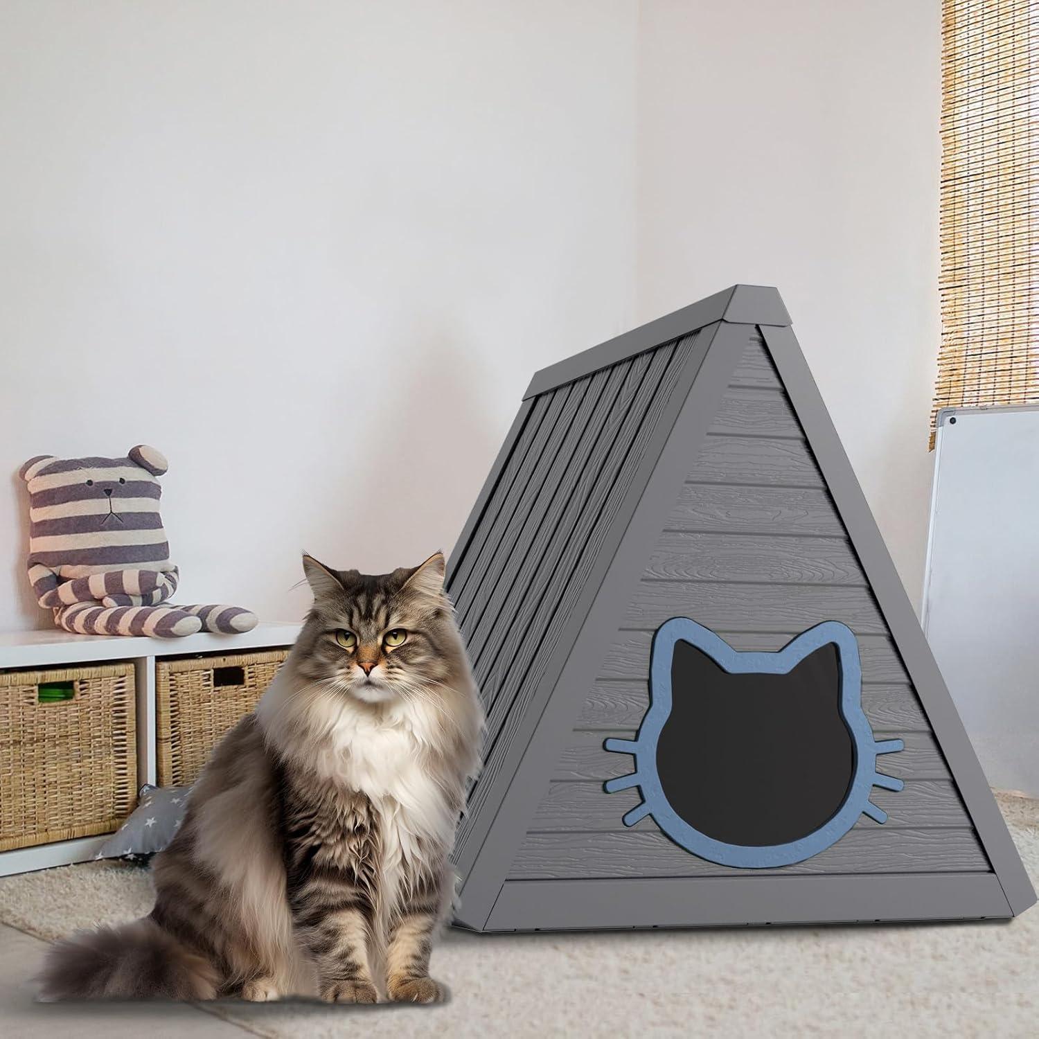 imageCat House for Outdoor Weatherproof Shelter Cats Triangle Moisture and Odor ResistantAntarctic Gray