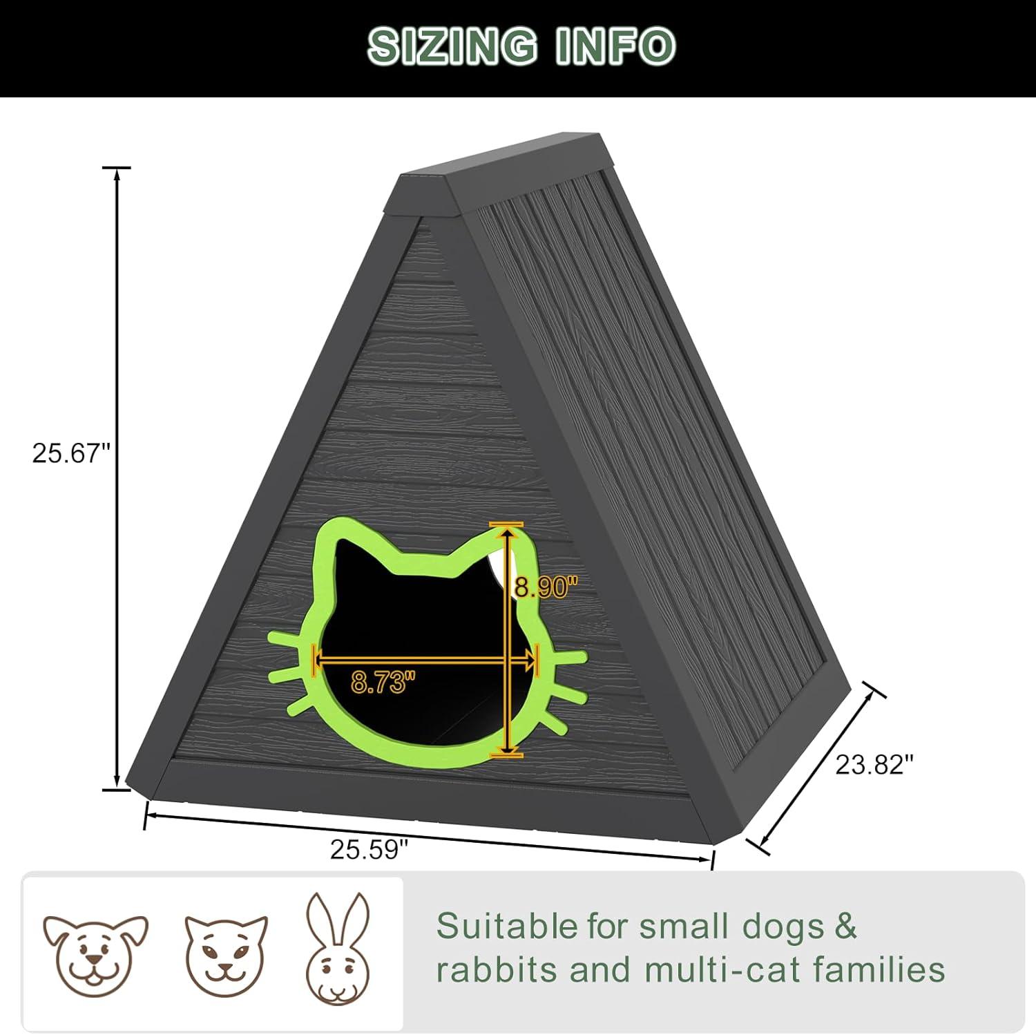 imageCat House for Outdoor Weatherproof Shelter Cats Triangle Moisture and Odor ResistantBlack