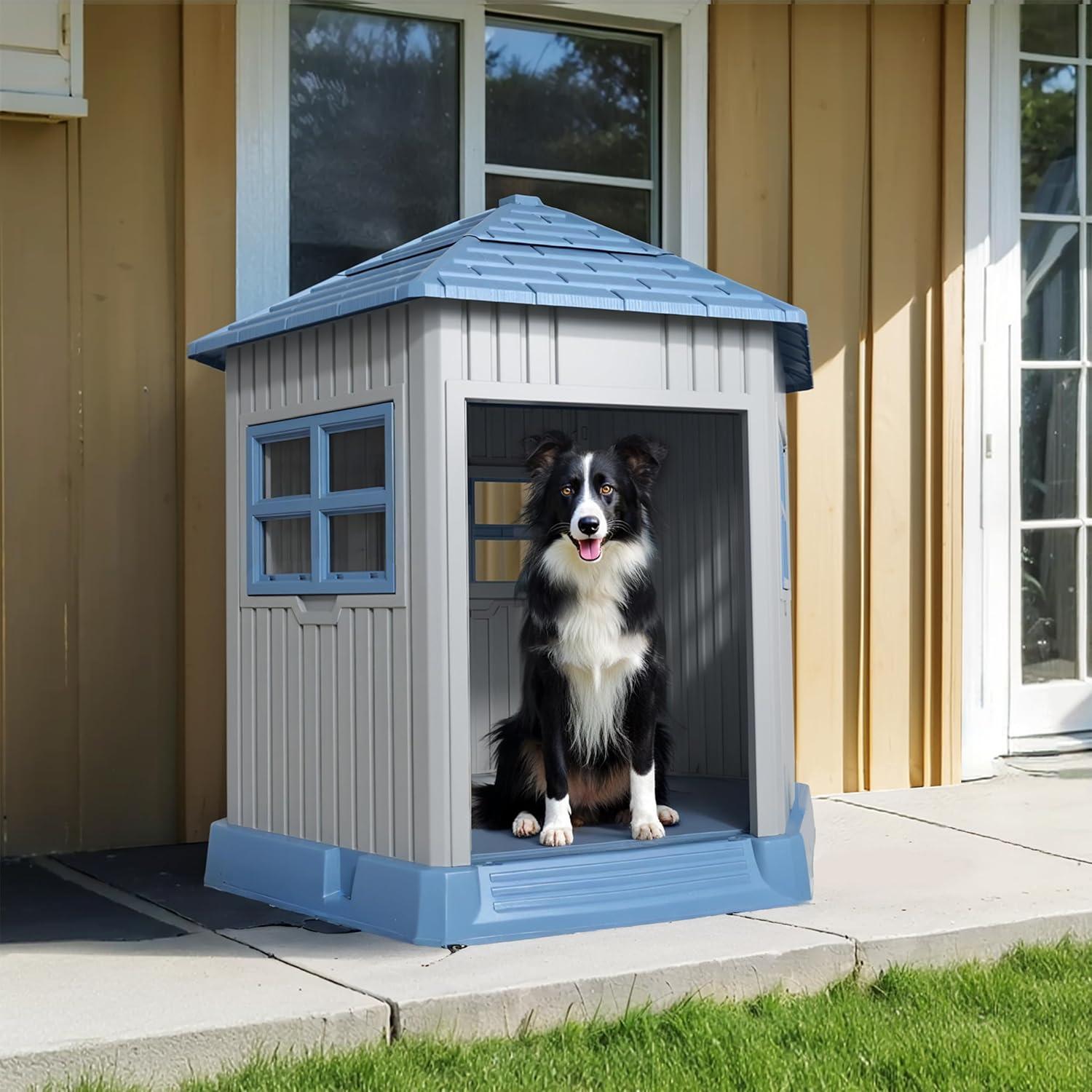 imageDog House Indoor Outdoor Water Resistant Pet House with Adjustable Skylight for Small Medium Dogs 348L3051W3689HBlue