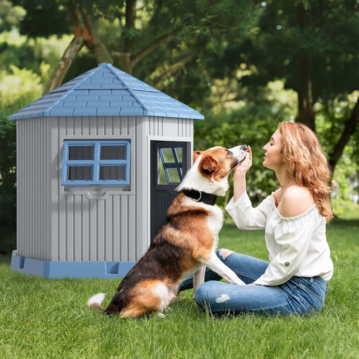 imageDog House Indoor Outdoor Water Resistant Pet House with Adjustable Skylight for Small Medium Dogs 348L3051W3689HBlue