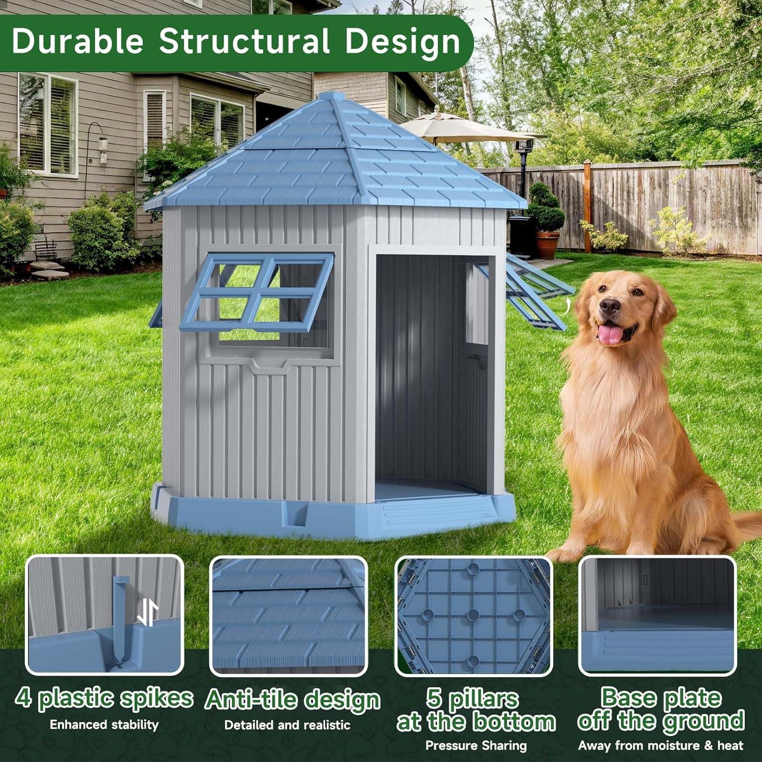 imageDog House Indoor Outdoor Water Resistant Pet House with Adjustable Skylight for Small Medium Dogs 348L3051W3689HBlue