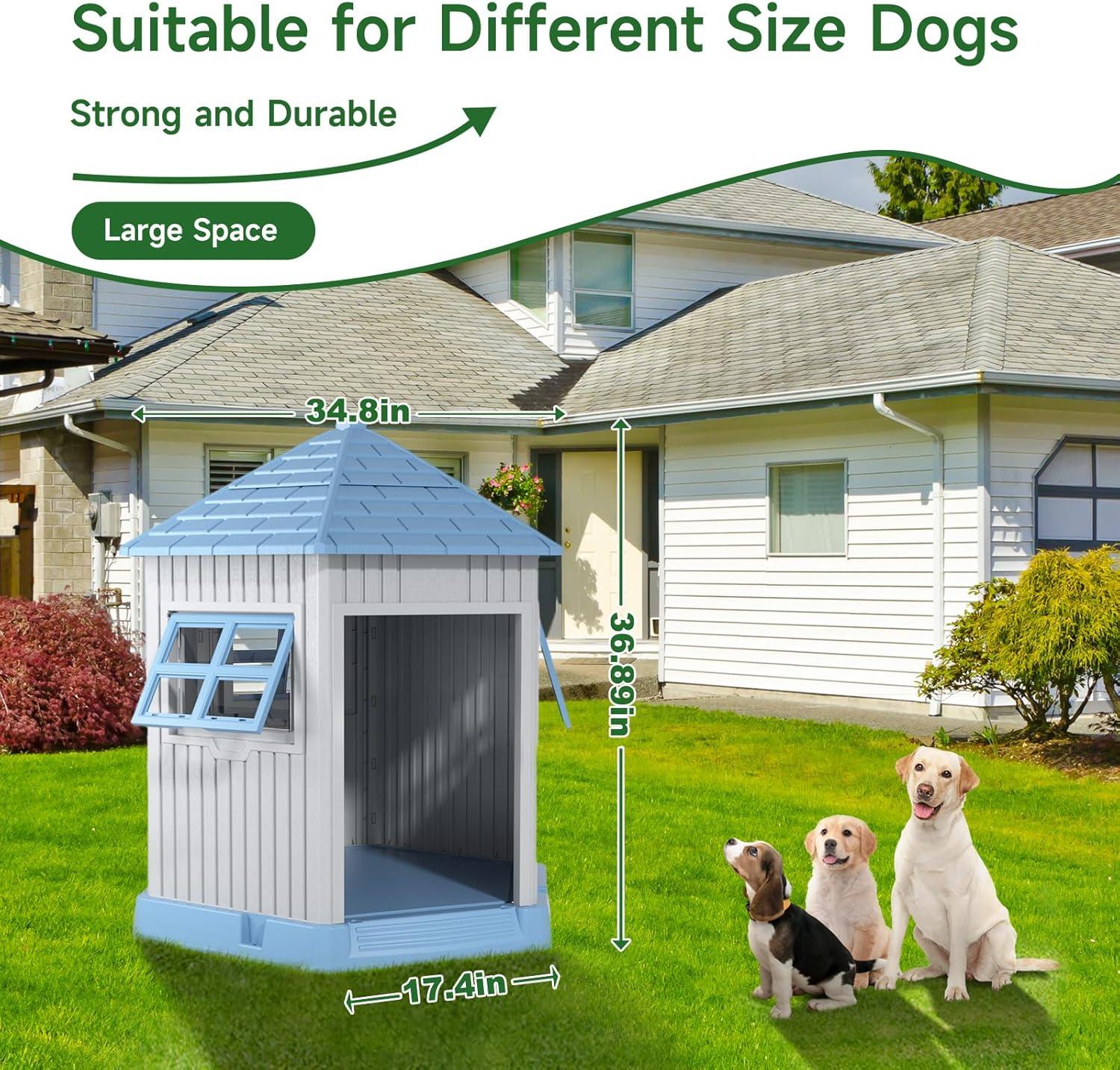 imageDog House Indoor Outdoor Water Resistant Pet House with Adjustable Skylight for Small Medium Dogs 348L3051W3689HBlue