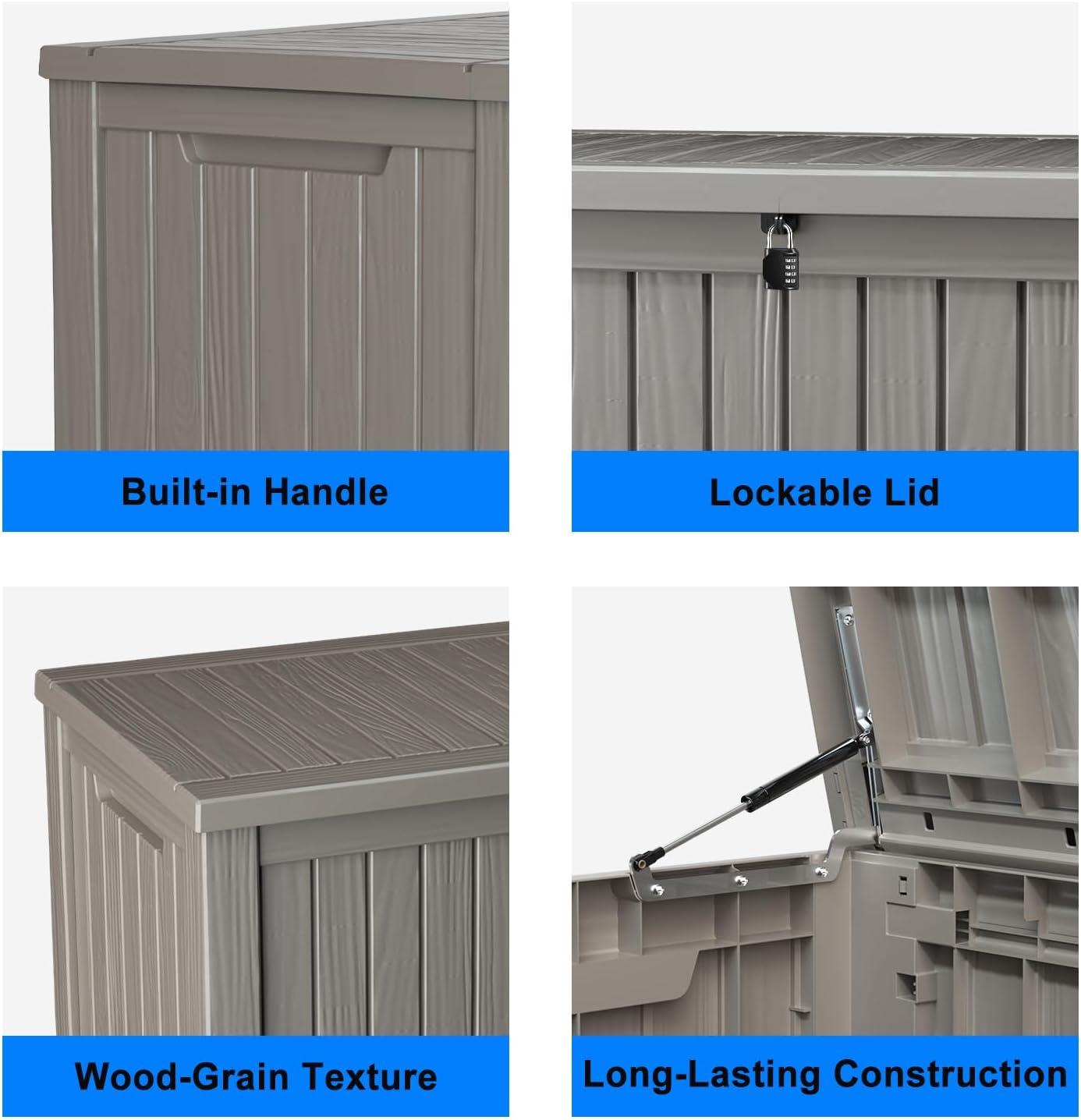 imageXXL 230 Gallon Large Resin Deck Box Outdoor Lockable Storage Box for Patio Cushions Storage Furniture Pool Supplies Garden Tools Weatherproof and UV Resistant Black 230 GallonLight brown