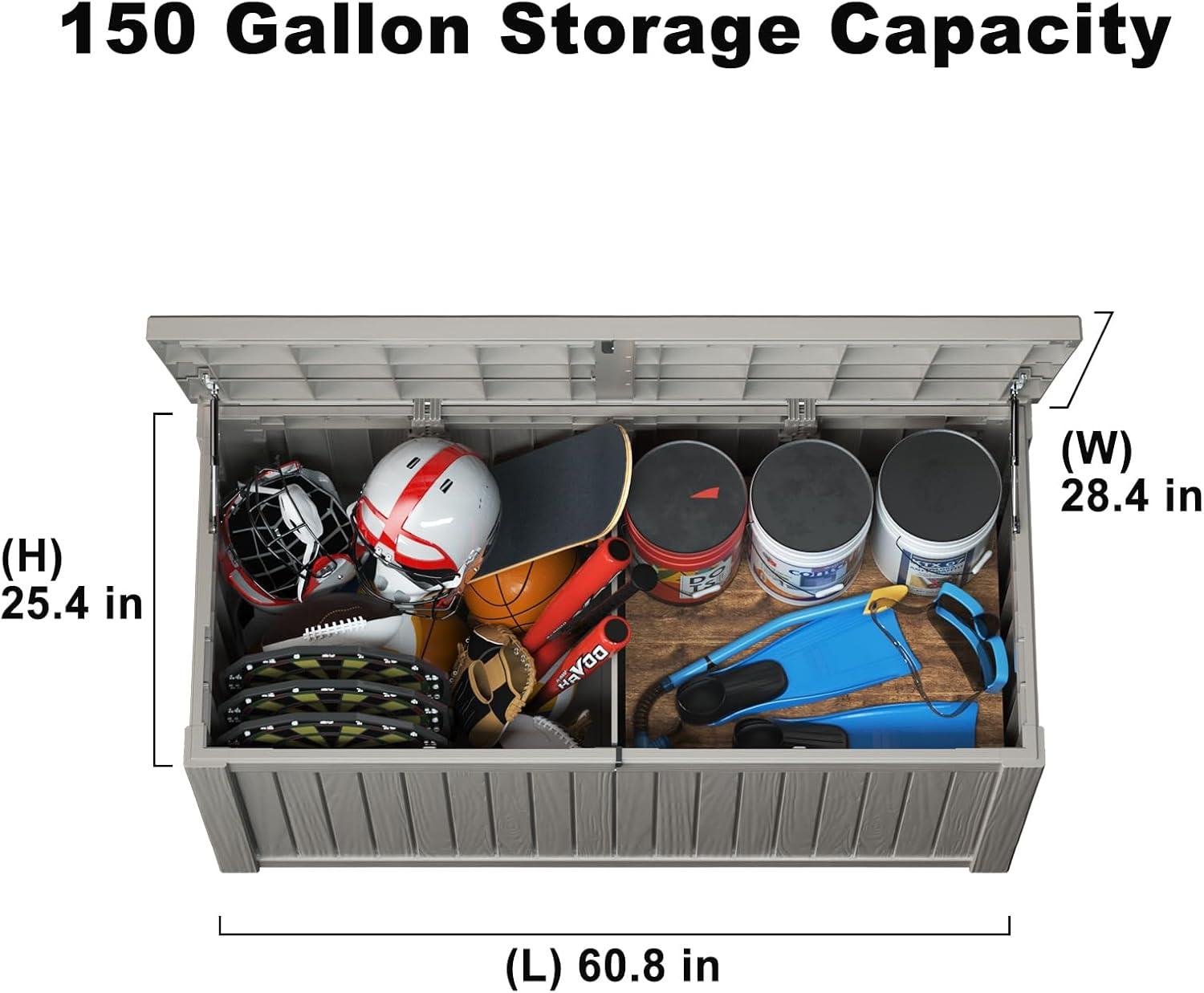 imageXXL 230 Gallon Large Resin Deck Box Outdoor Lockable Storage Box for Patio Cushions Storage Furniture Pool Supplies Garden Tools Weatherproof and UV Resistant Black 230 GallonLight brown