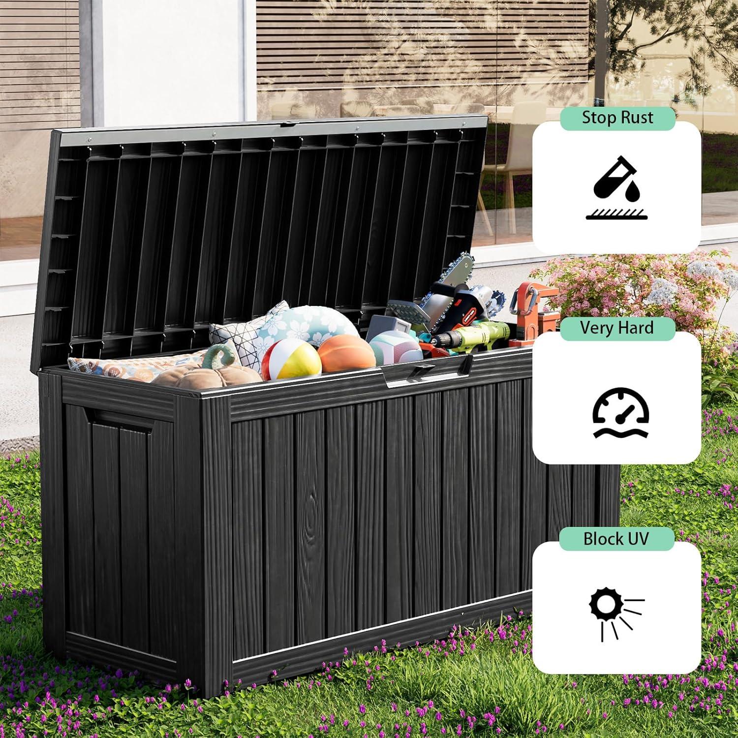 imageXXL 230 Gallon Large Resin Deck Box Outdoor Lockable Storage Box for Patio Cushions Storage Furniture Pool Supplies Garden Tools Weatherproof and UV Resistant Black 230 GallonBlack