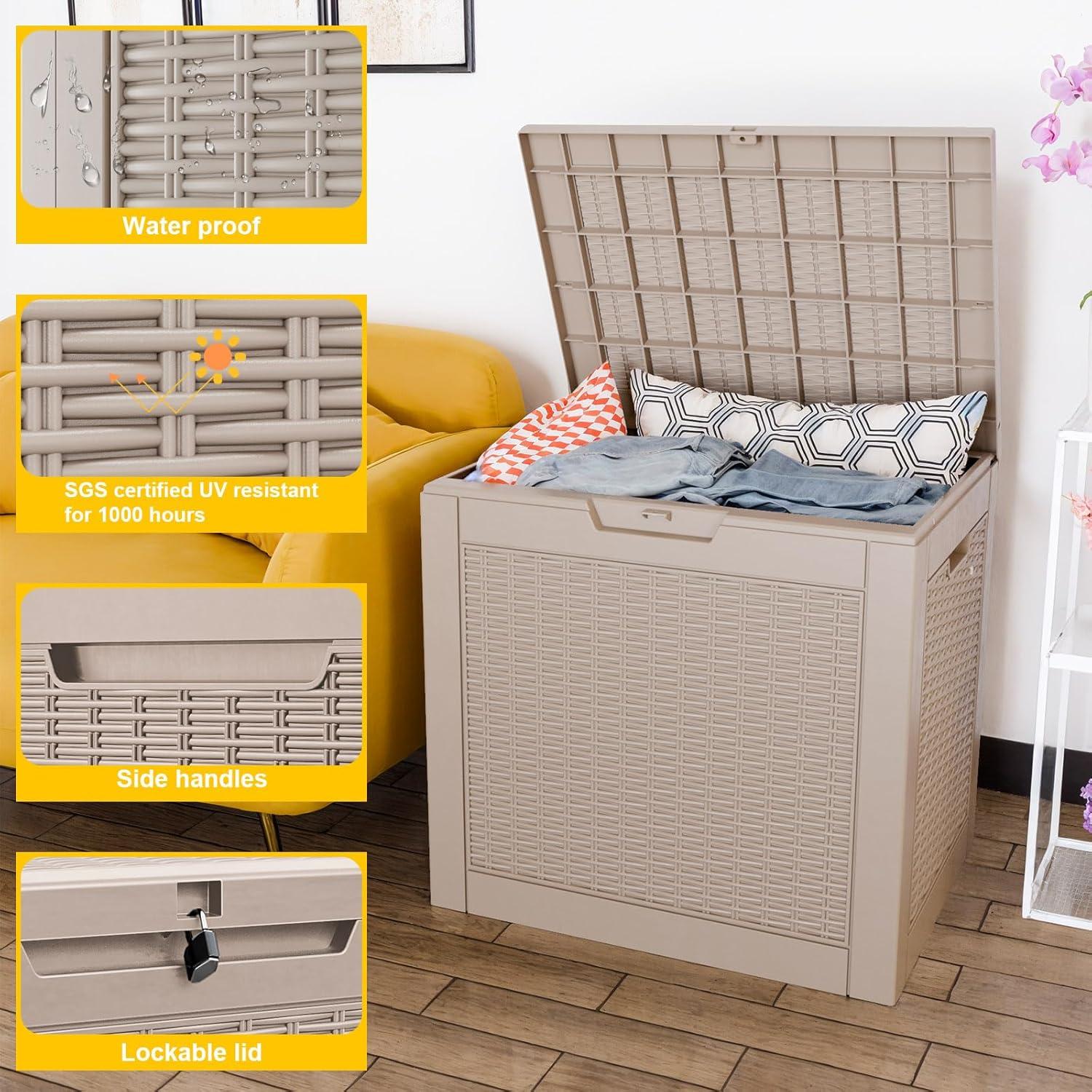 imageXXL 230 Gallon Large Resin Deck Box Outdoor Lockable Storage Box for Patio Cushions Storage Furniture Pool Supplies Garden Tools Weatherproof and UV Resistant Black 230 GallonLight brown