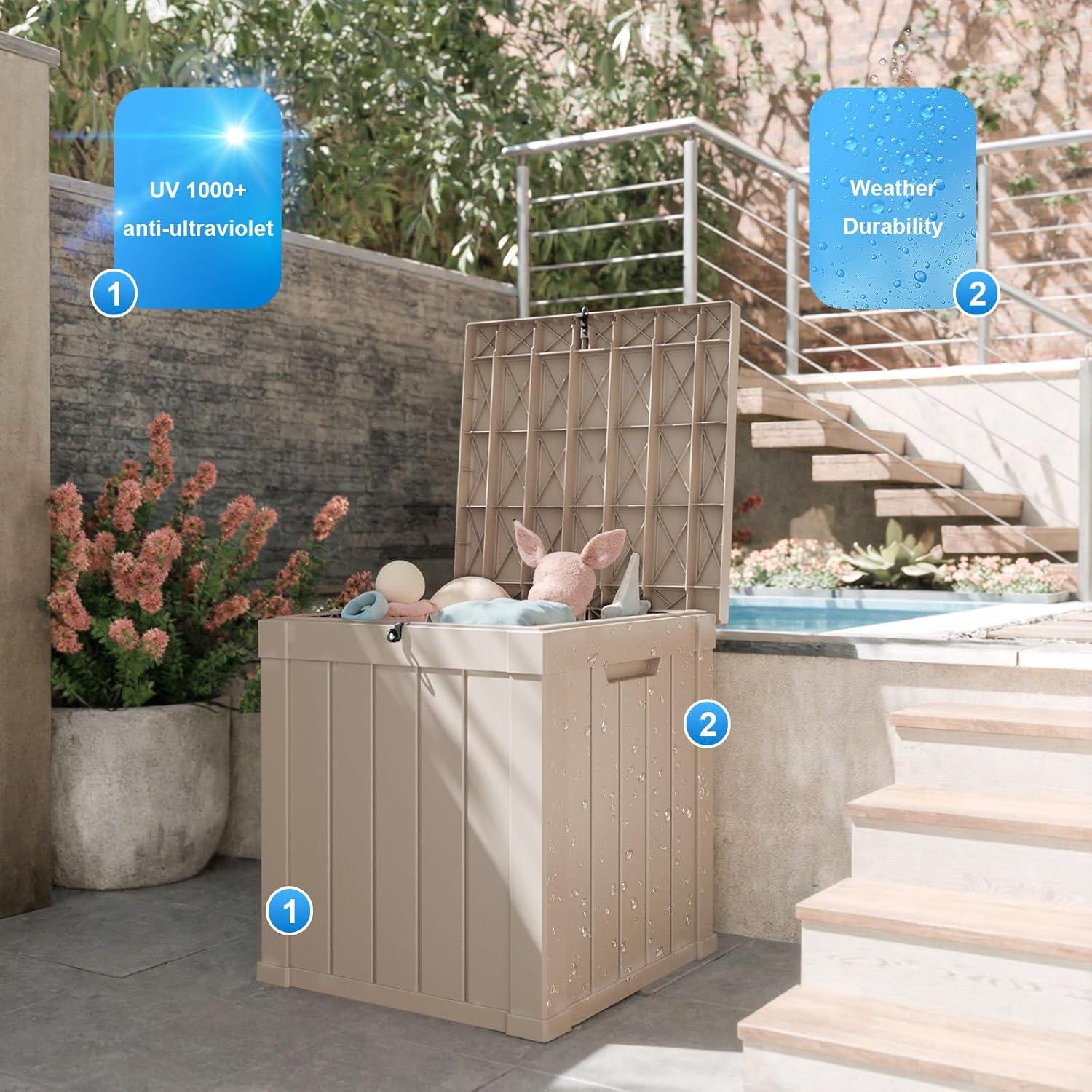 imageXXL 230 Gallon Large Resin Deck Box Outdoor Lockable Storage Box for Patio Cushions Storage Furniture Pool Supplies Garden Tools Weatherproof and UV Resistant Black 230 GallonLight brown