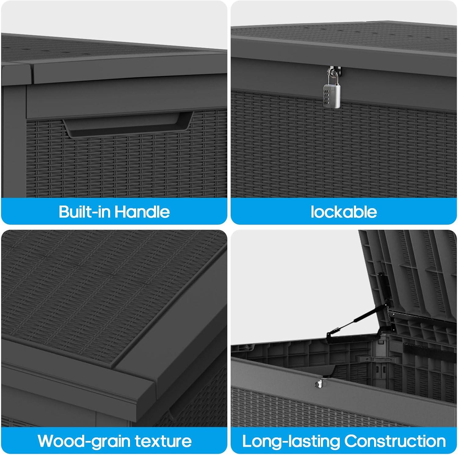 imageXXL 230 Gallon Large Resin Deck Box Outdoor Lockable Storage Box for Patio Cushions Storage Furniture Pool Supplies Garden Tools Weatherproof and UV Resistant Black 230 GallonBlack