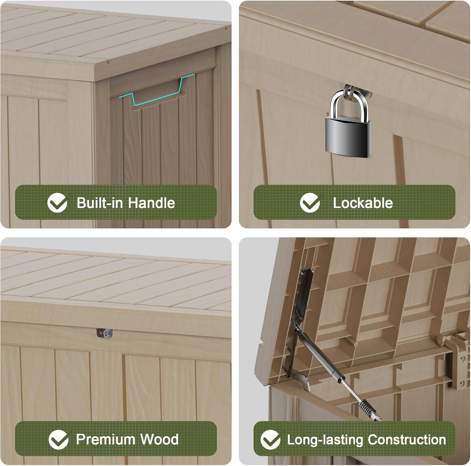 imageXXL 230 Gallon Large Resin Deck Box Outdoor Lockable Storage Box for Patio Cushions Storage Furniture Pool Supplies Garden Tools Weatherproof and UV Resistant Black 230 GallonLight brown